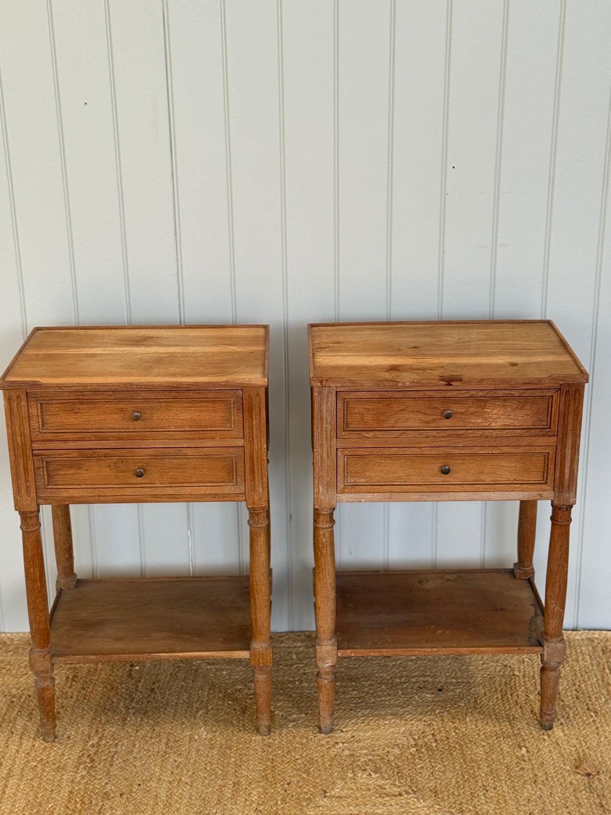 Pair French of Bleached Oak Bedside Tables