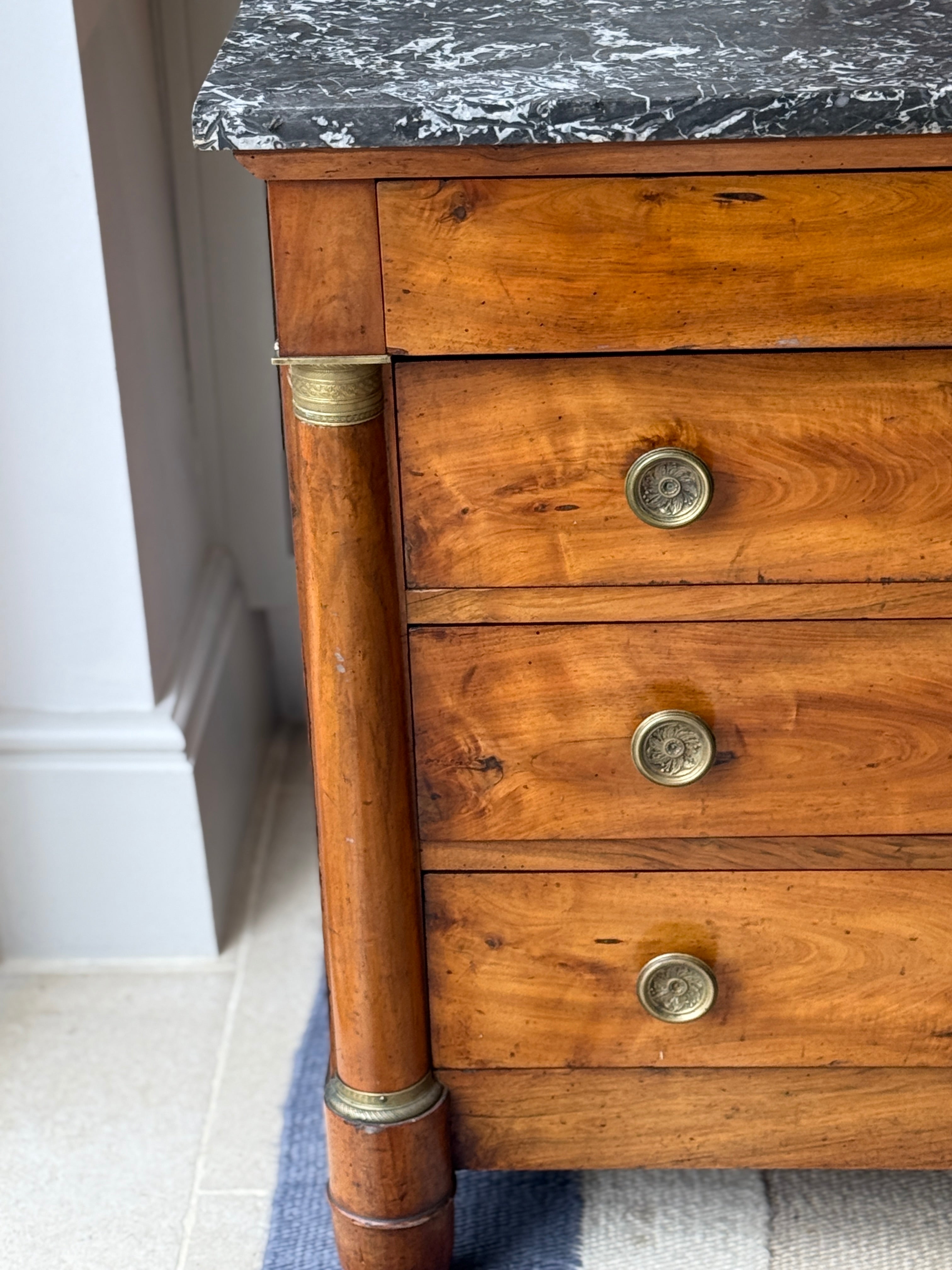 French Walnut Commode with Grey Marble Top