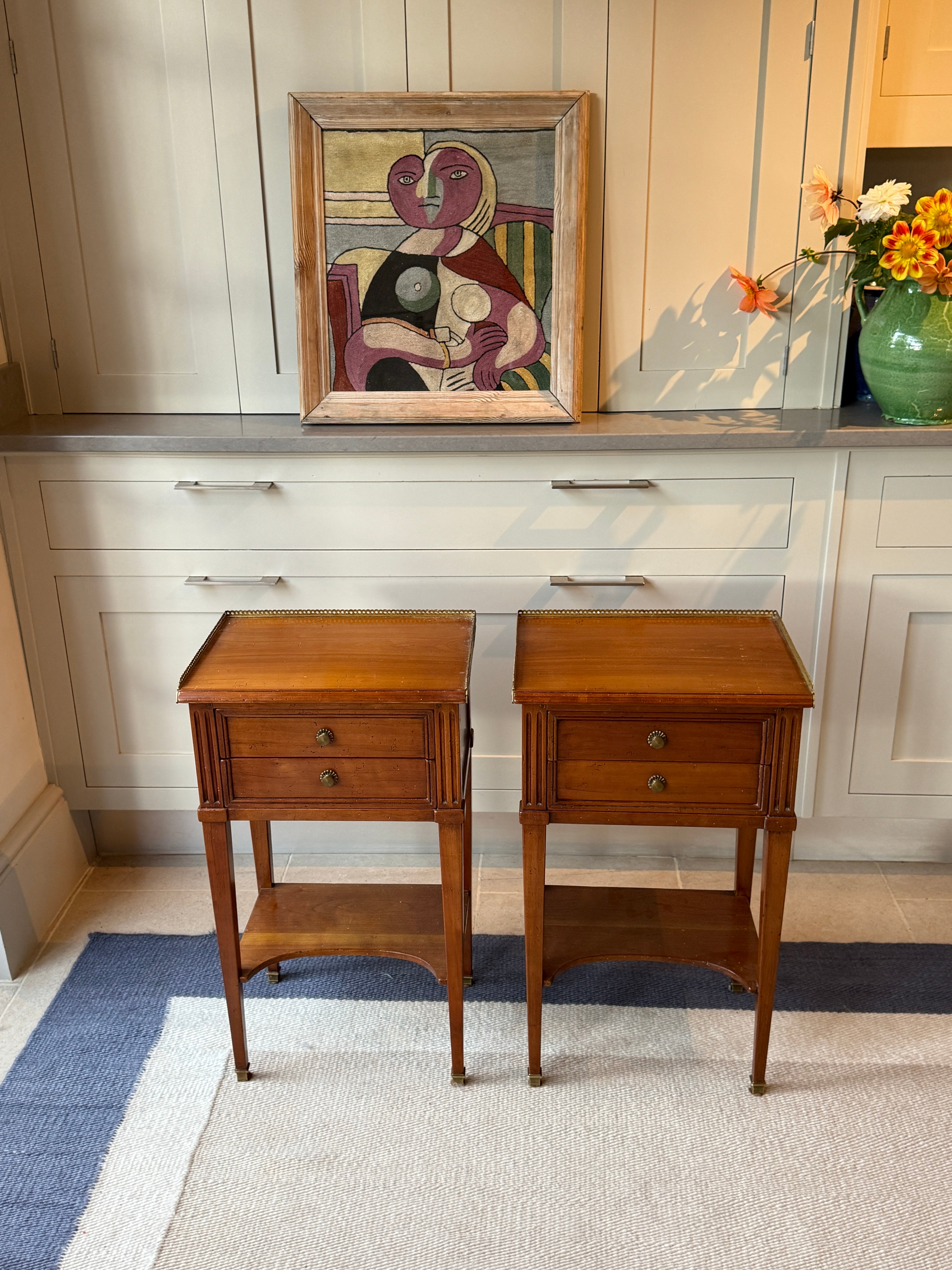 French Cherry Bedside Table with Gallery