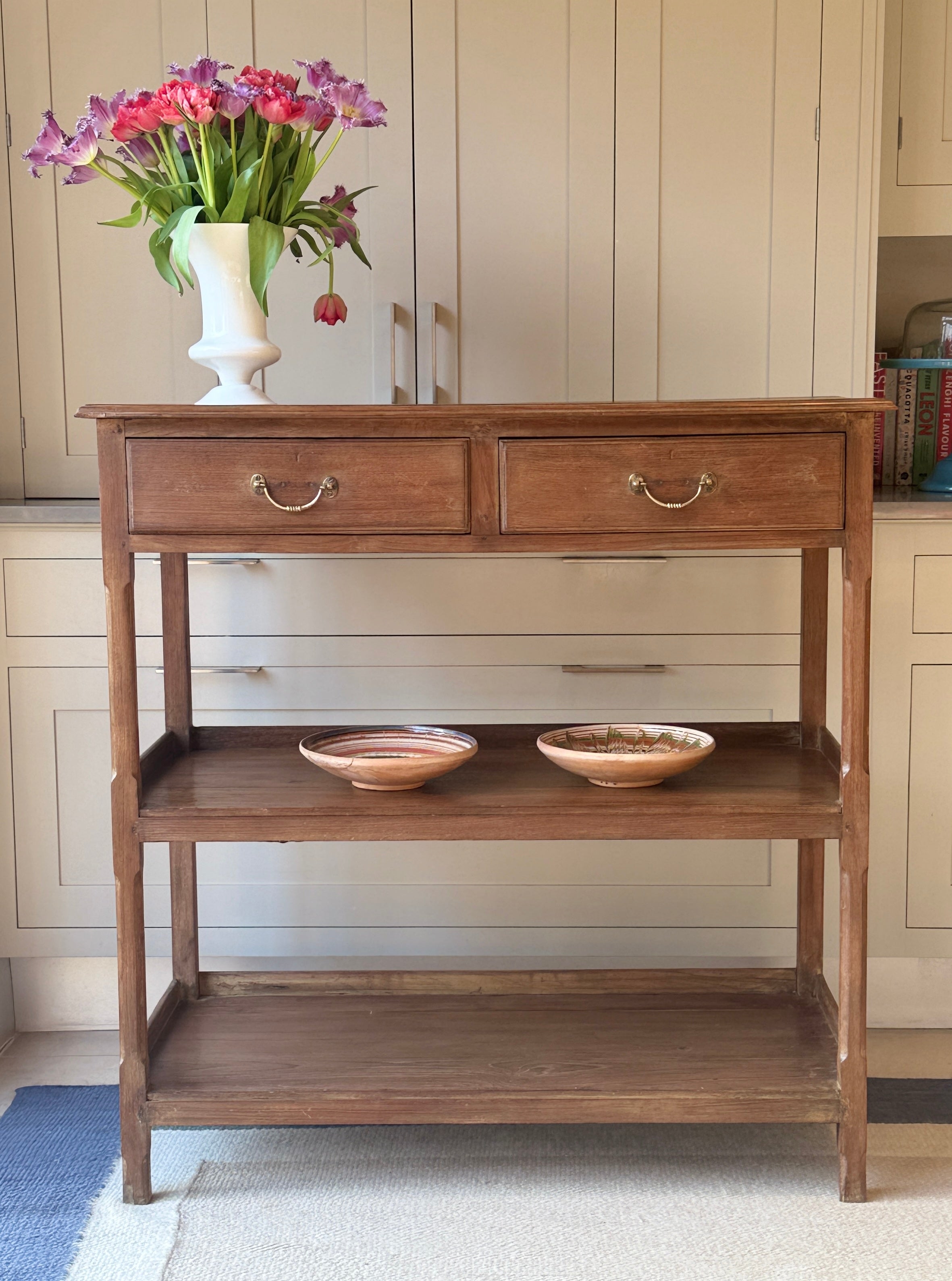 Large 1920s Teak Etagere with Drawers