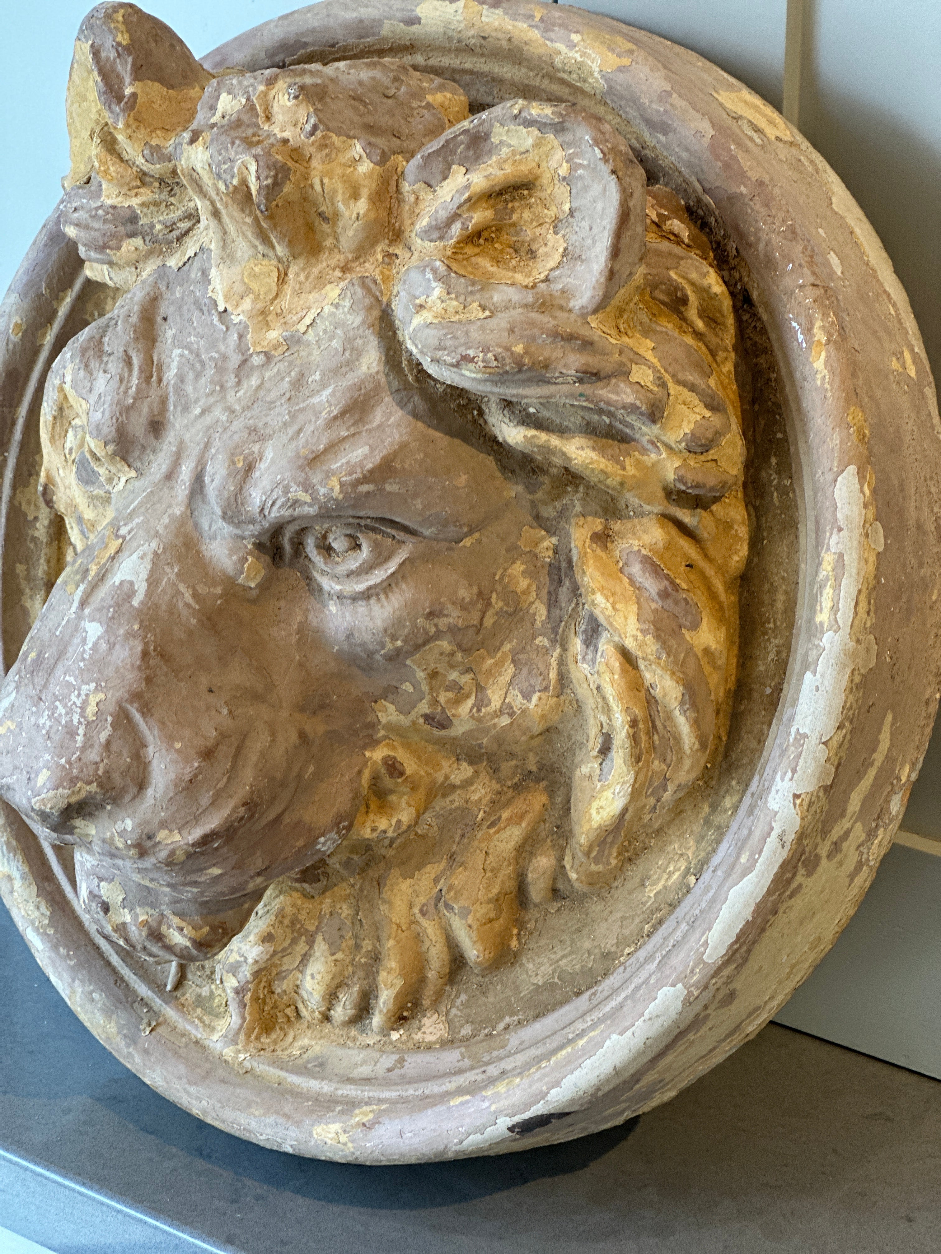 Victorian Lion Head Ceiling Boss or Corbel in Terracotta