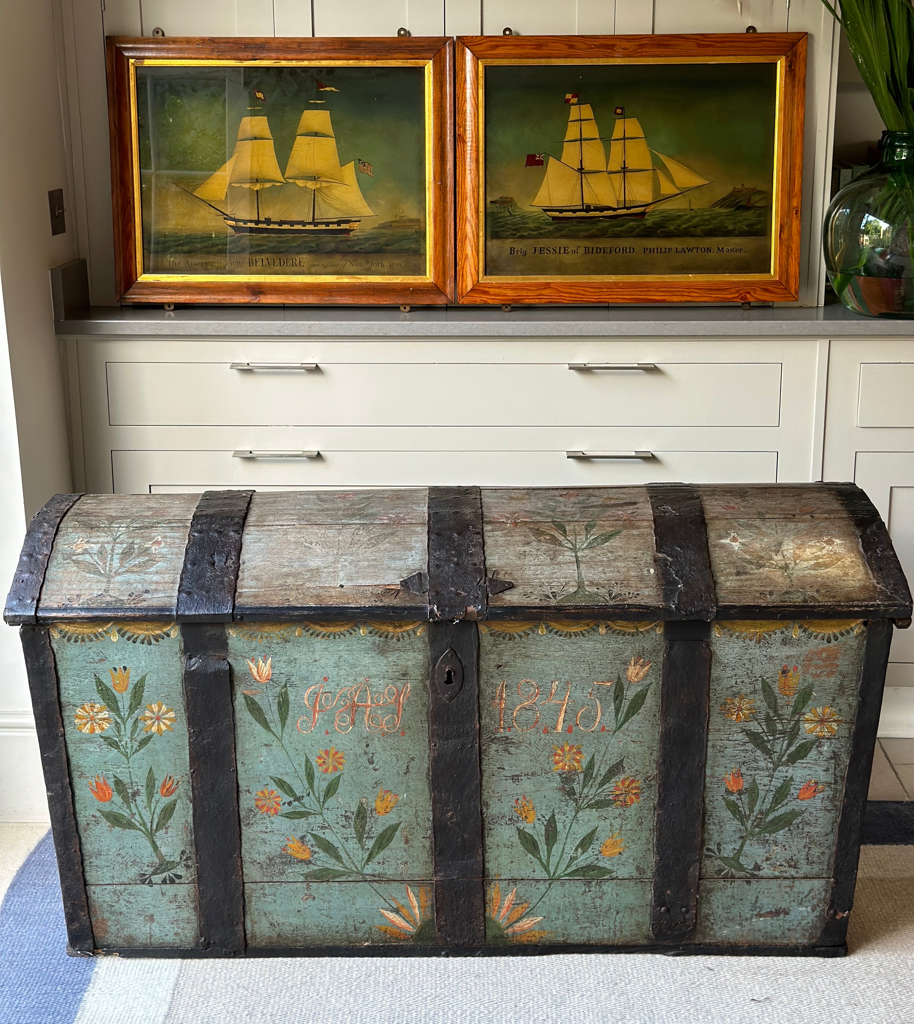 Charming Scandinavian Domed Marriage Chest date 1845