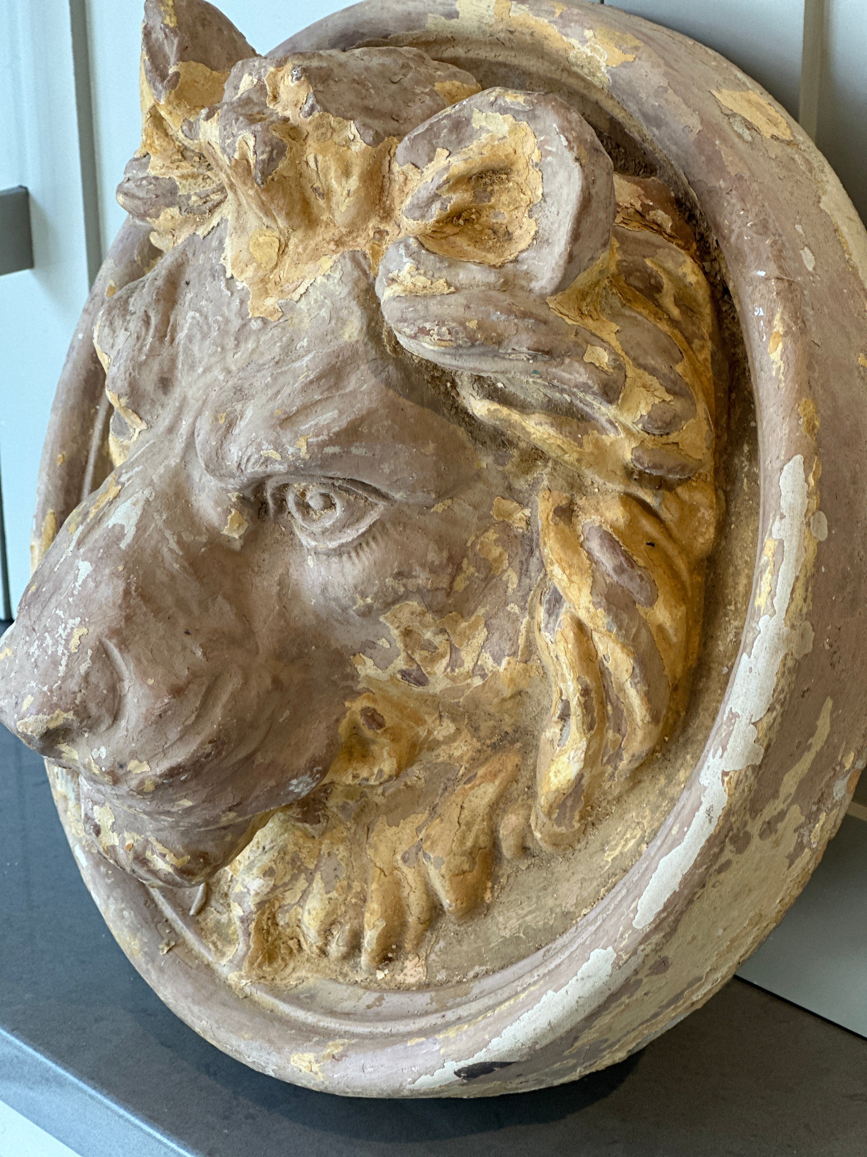 Victorian Lion Head Ceiling Boss or Corbel in Terracotta