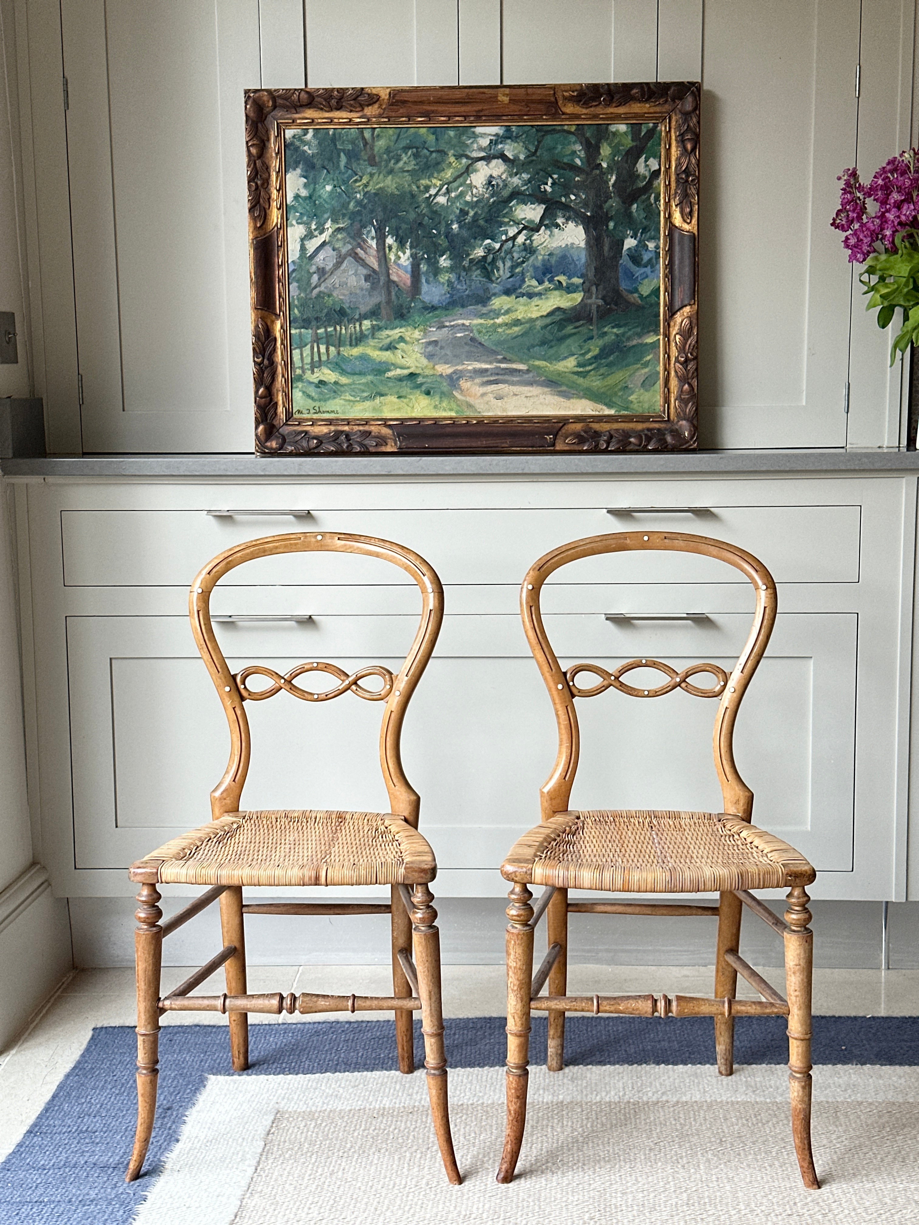 Pair of Satinwood and Cane Chairs