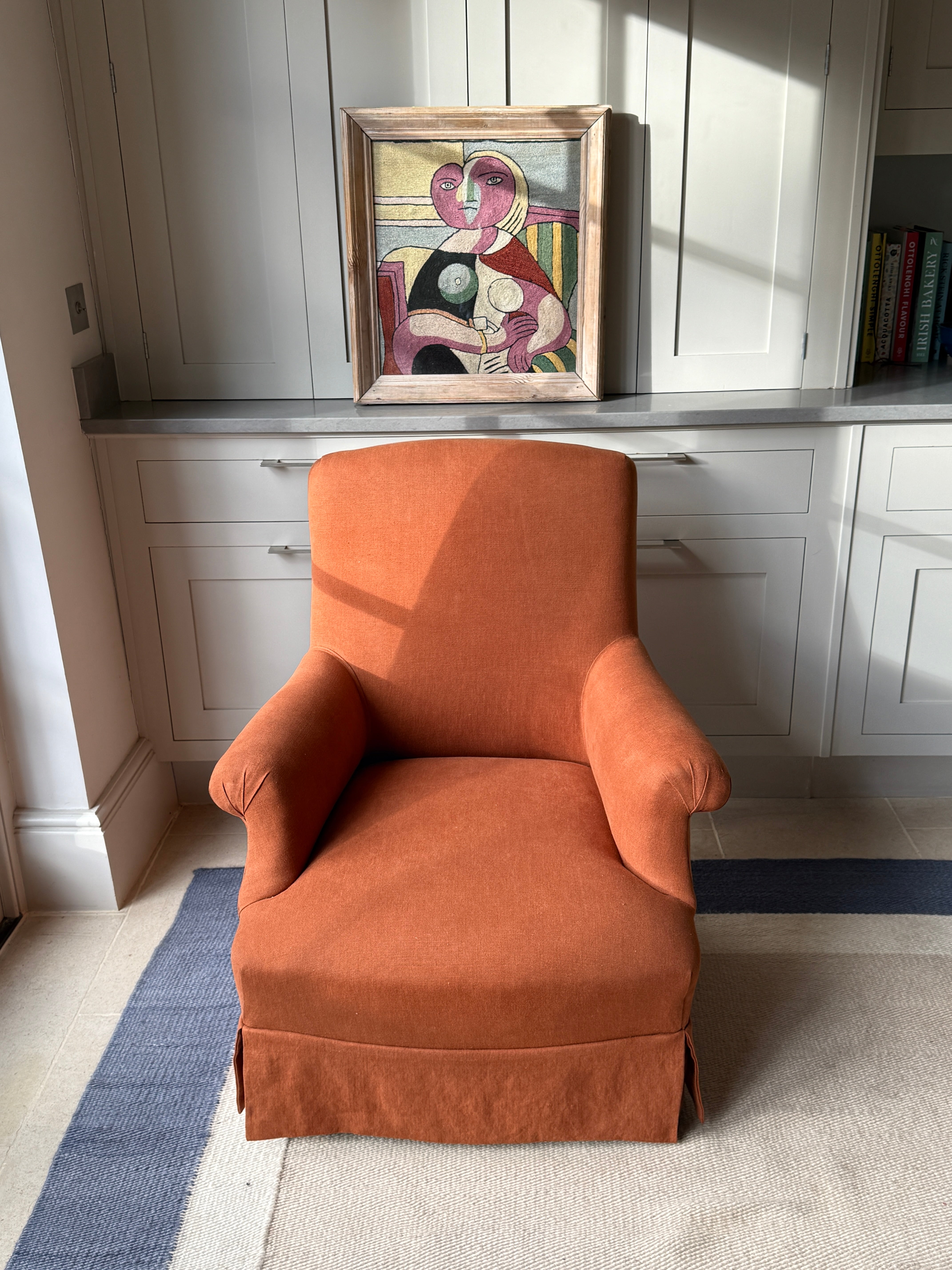 French Squareback Armchair in Rust Linen