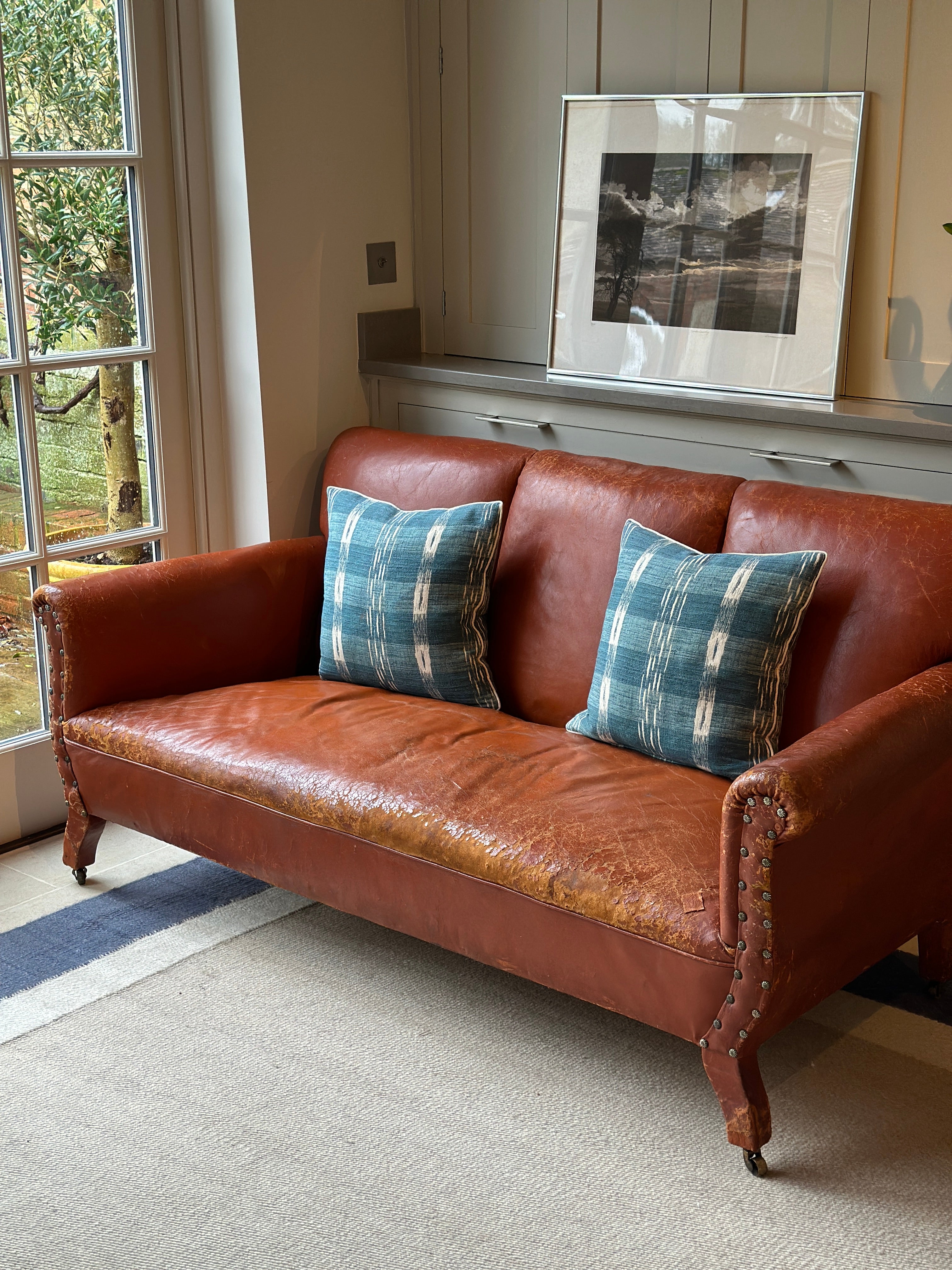 Vintage Leather Sofa with Rivets