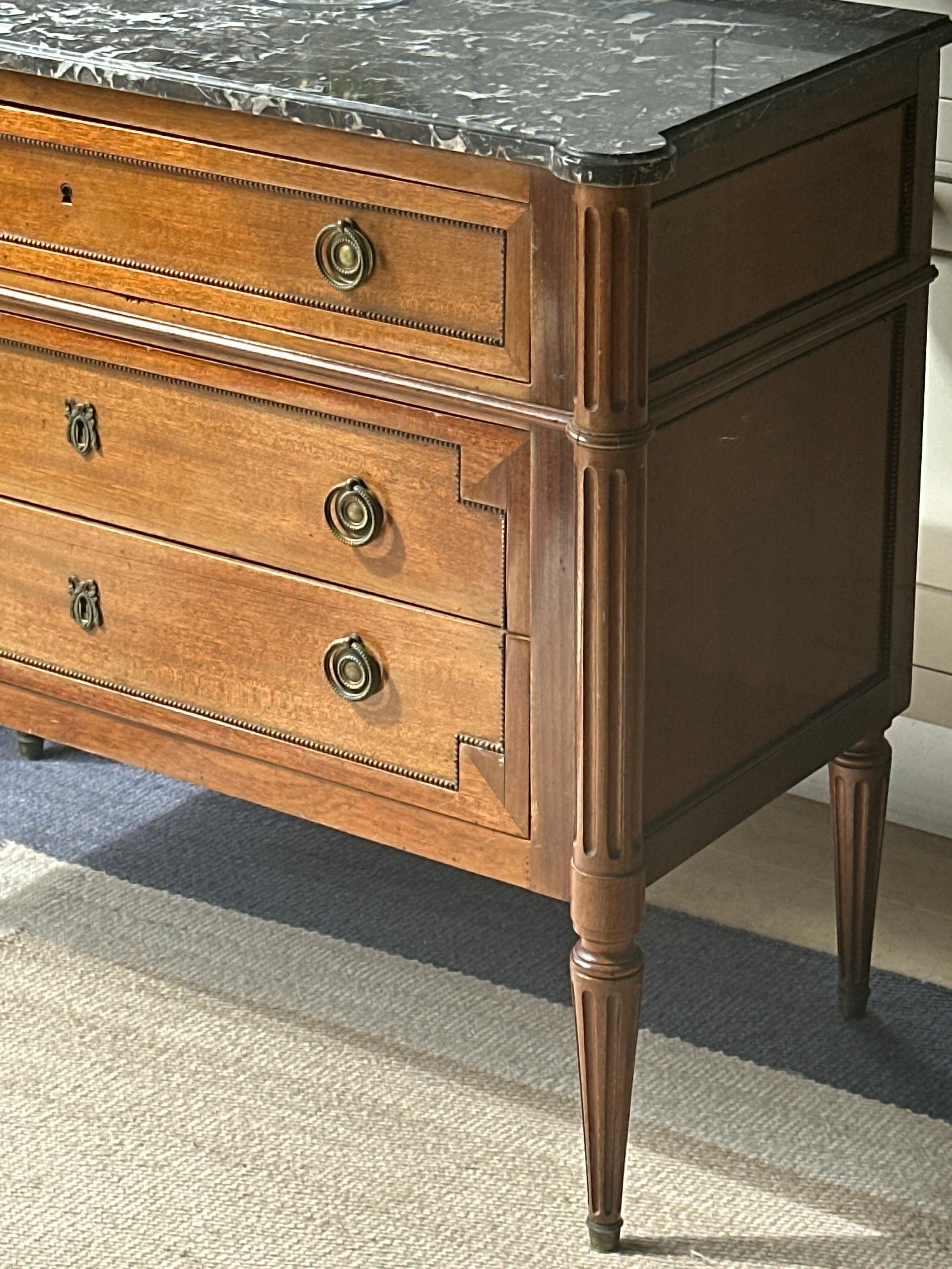 Elegant French Commode with Dappled Grey Marble Top