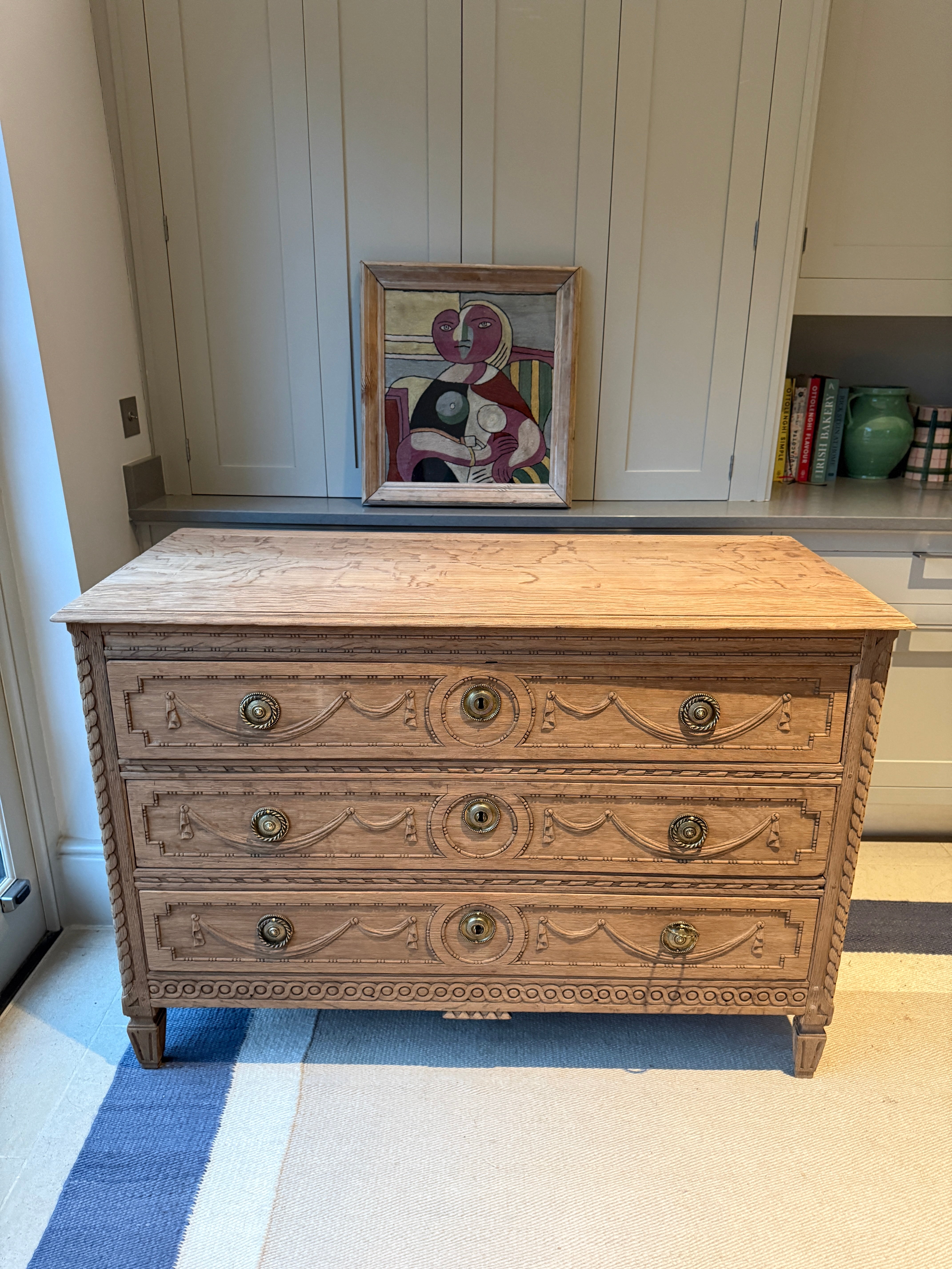 Bleached Oak Commode with Carved wood detail throughout