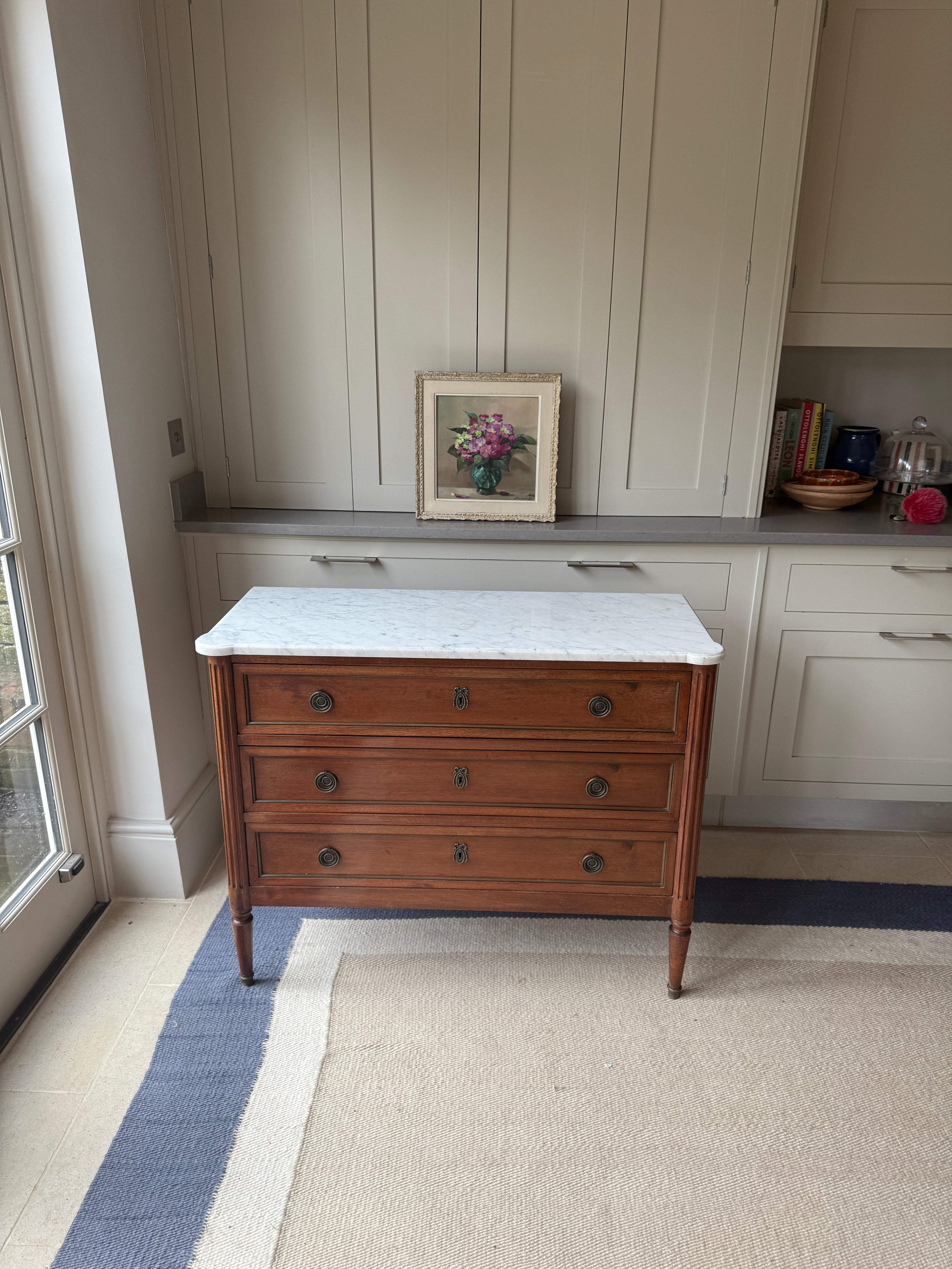 Small French Commode with White Marble Top