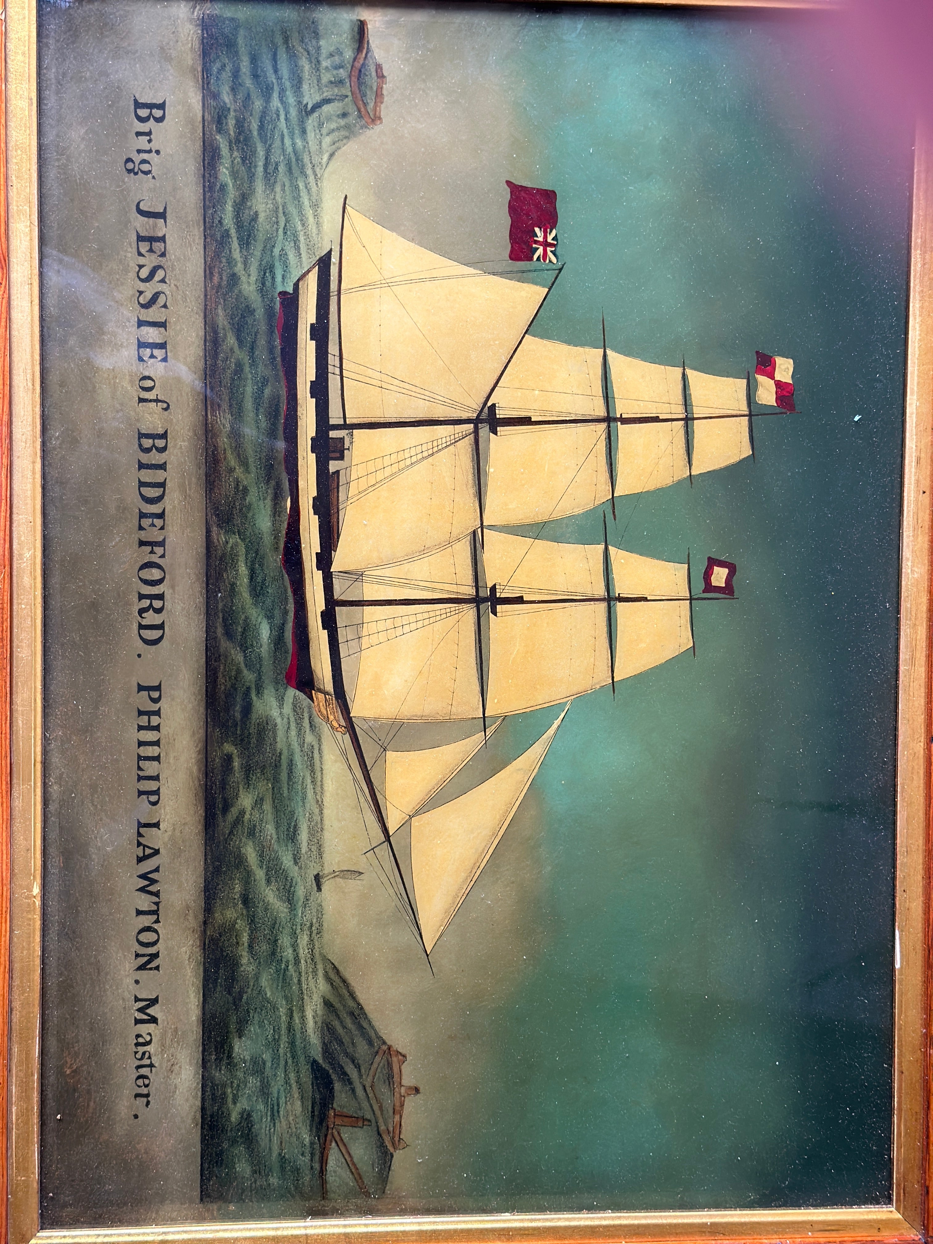 Pair of Early 19th Century Reverse Glass Nautical Paintings