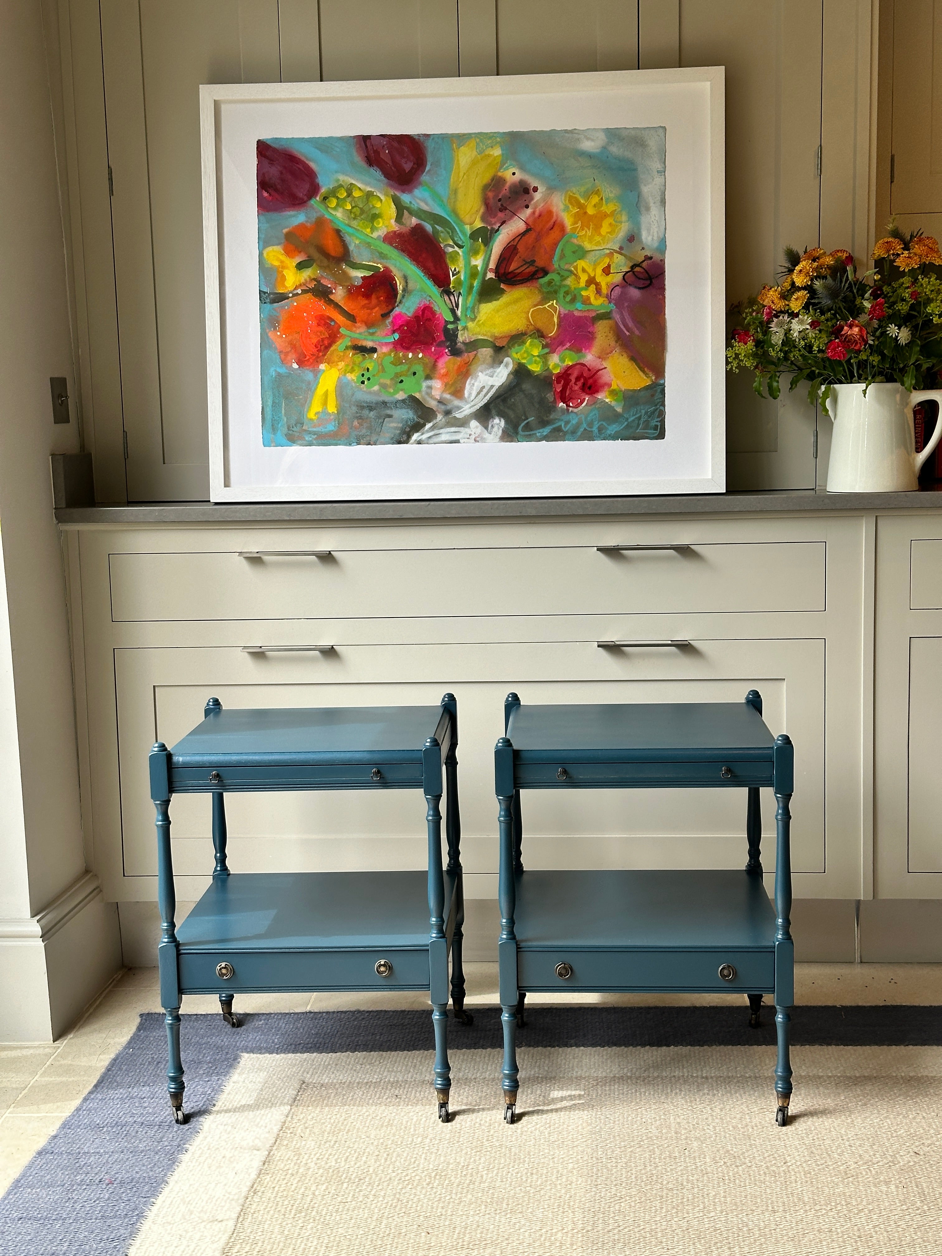 Pair of Low Bedside Tables in F&B Hague Blue