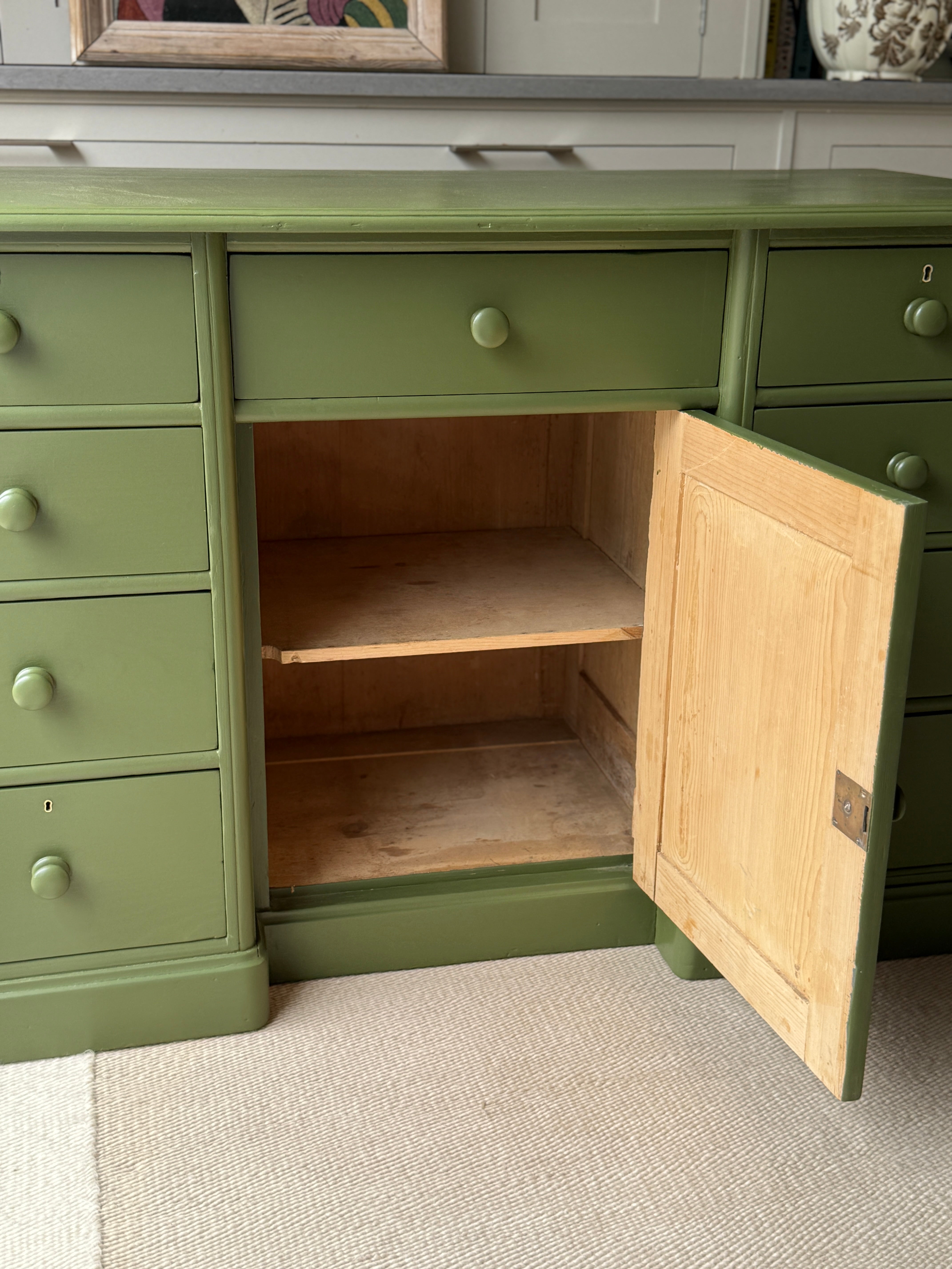 Painted Pine Dresser Base in Olive Colour by Little Greene