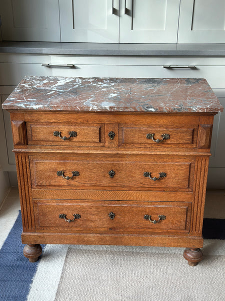 Small Early 20th Century Oak Commode with Polychrome Marble Top