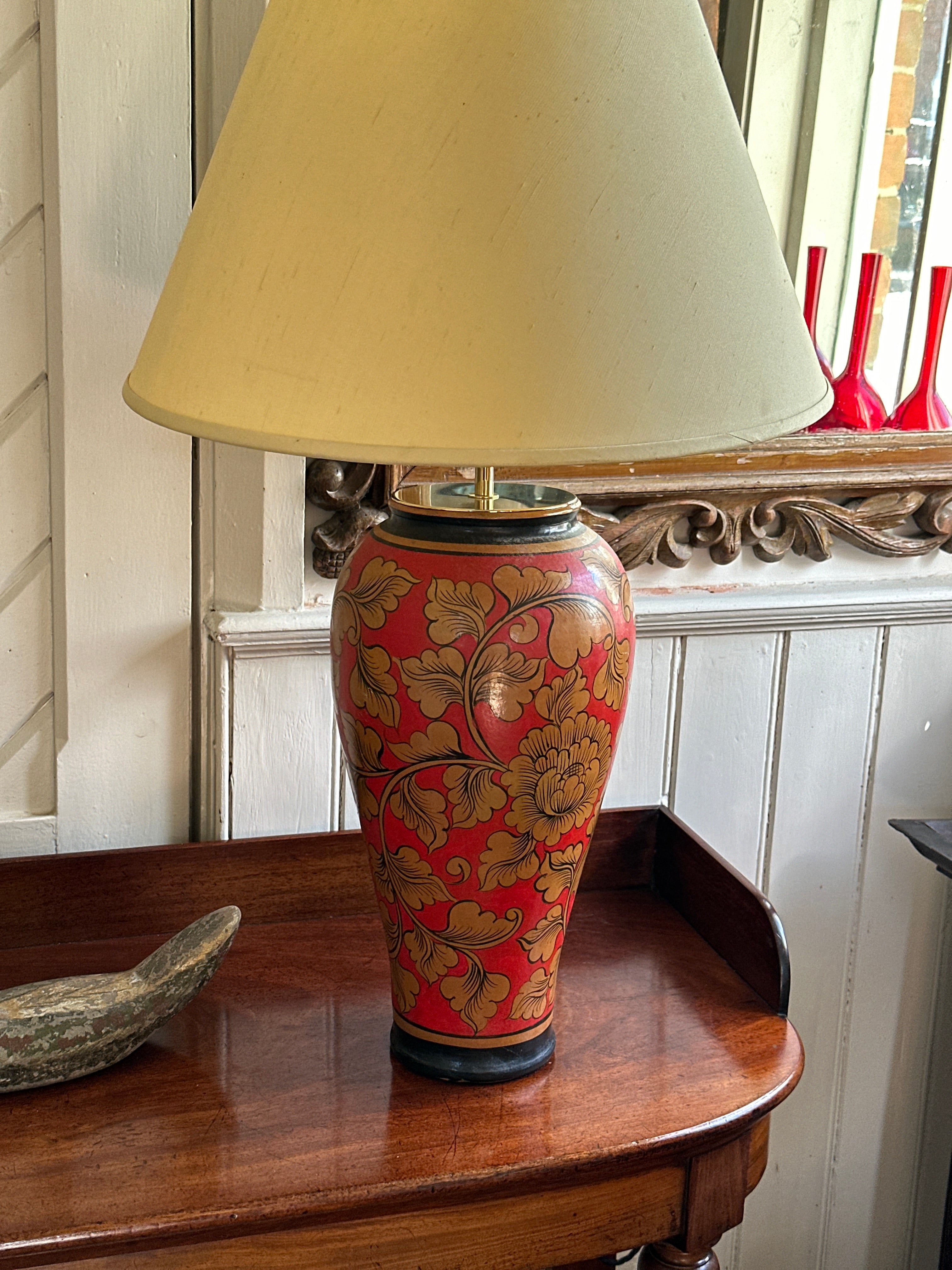 Antiques Chinese Polychrome Vase Table Lamp