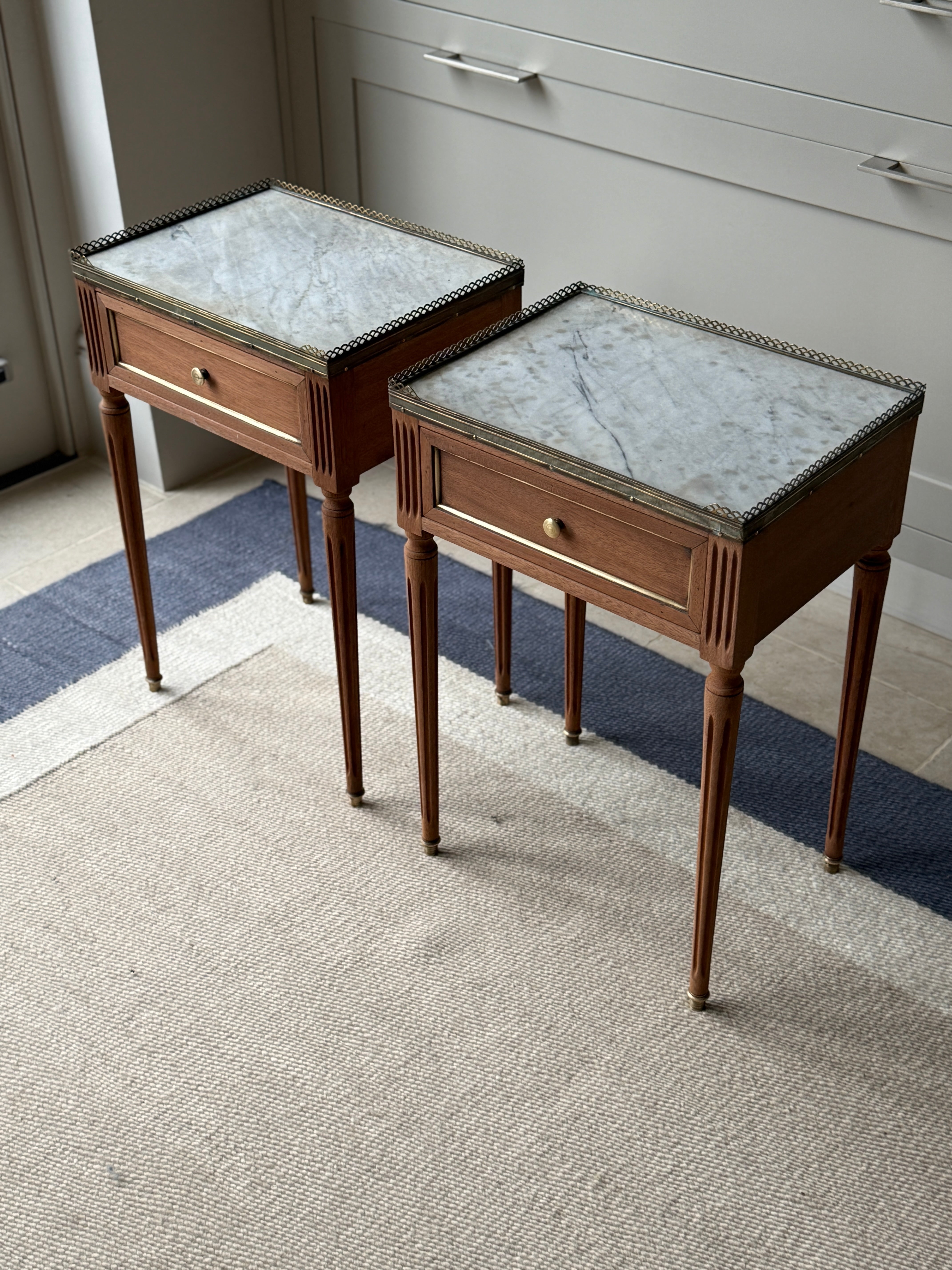 Pair of Small  Marble Topped Bedside Tables
