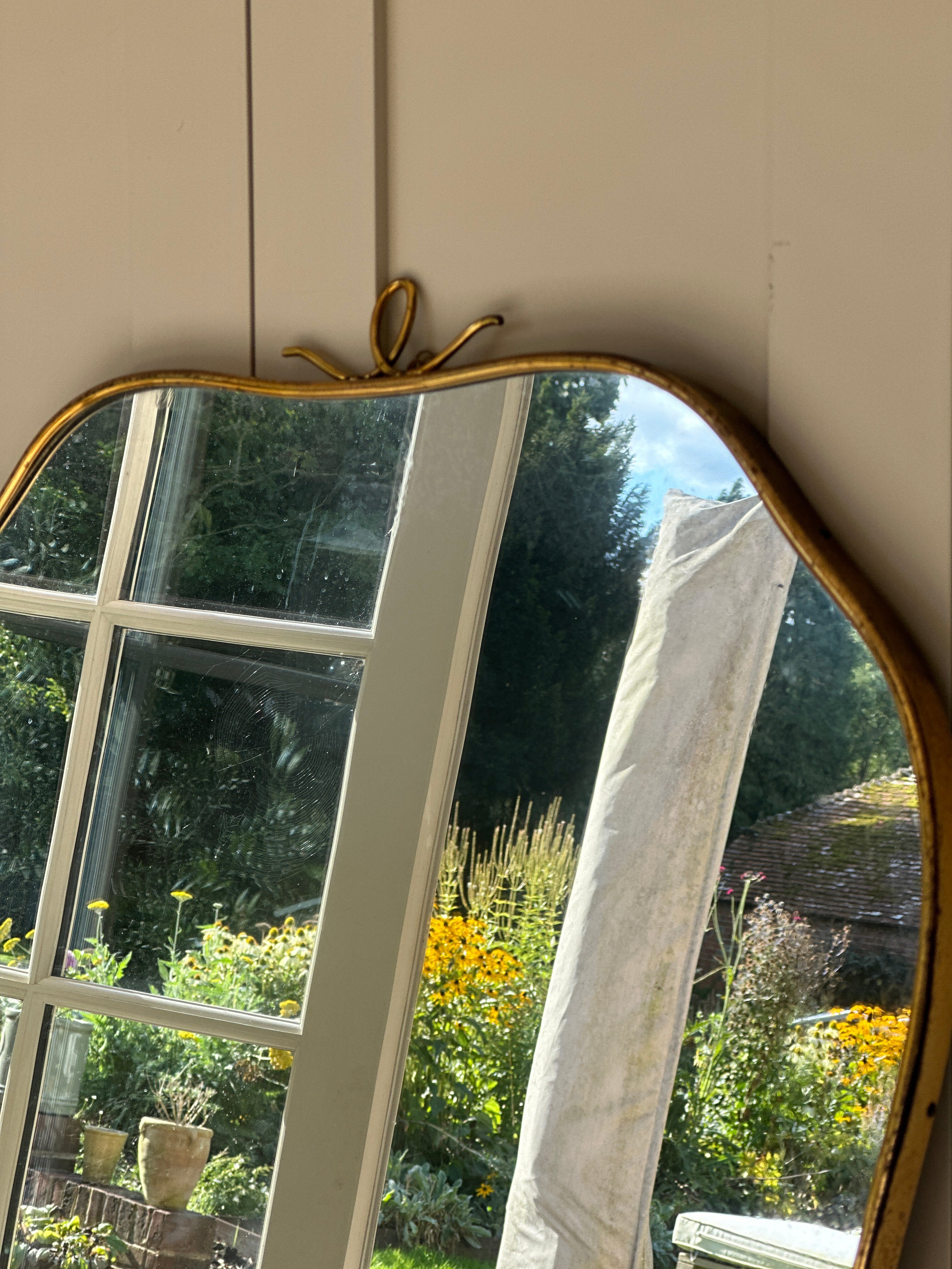 Italian Mid Century Brass Shield Mirror with Crest