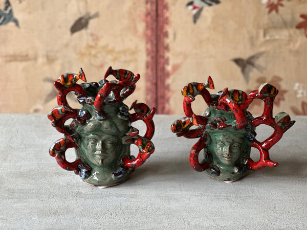 ‘Testi Marina’ - Pair Ceramic Head Vase with Flying Fish design