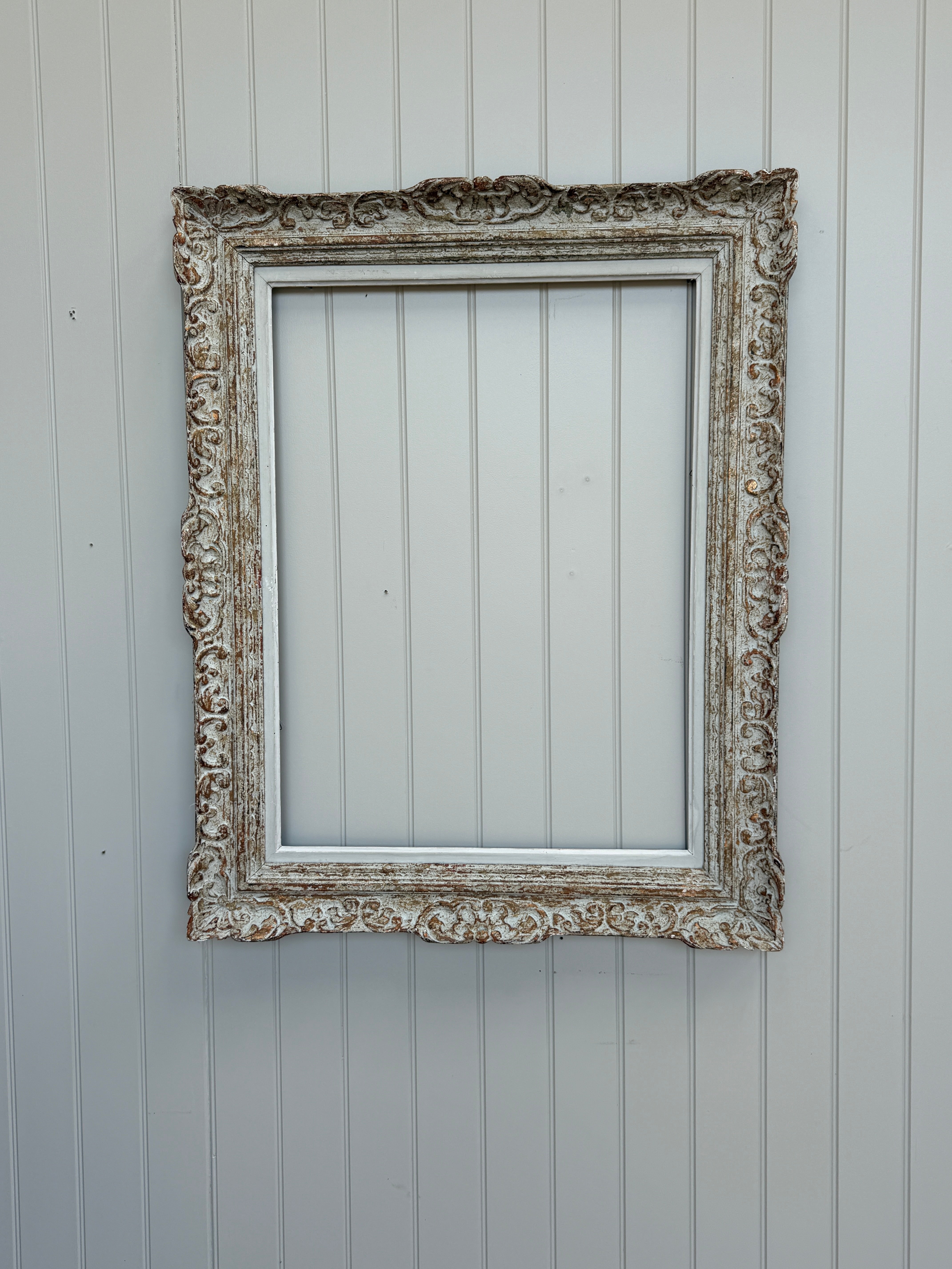 Large Ornate Rococo-Style Picture Frame in Grey-Painted Finish