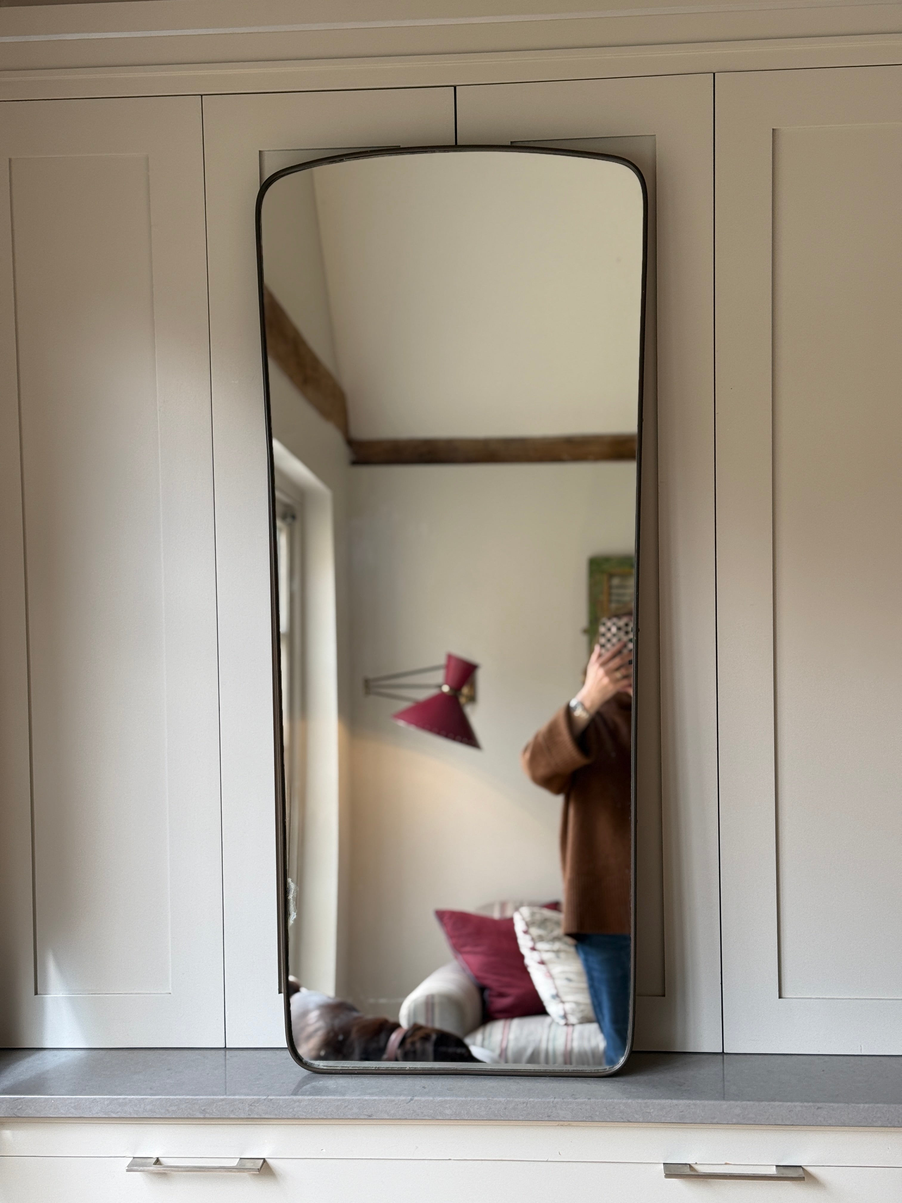 Tall Italian Brass Portrait Mirror