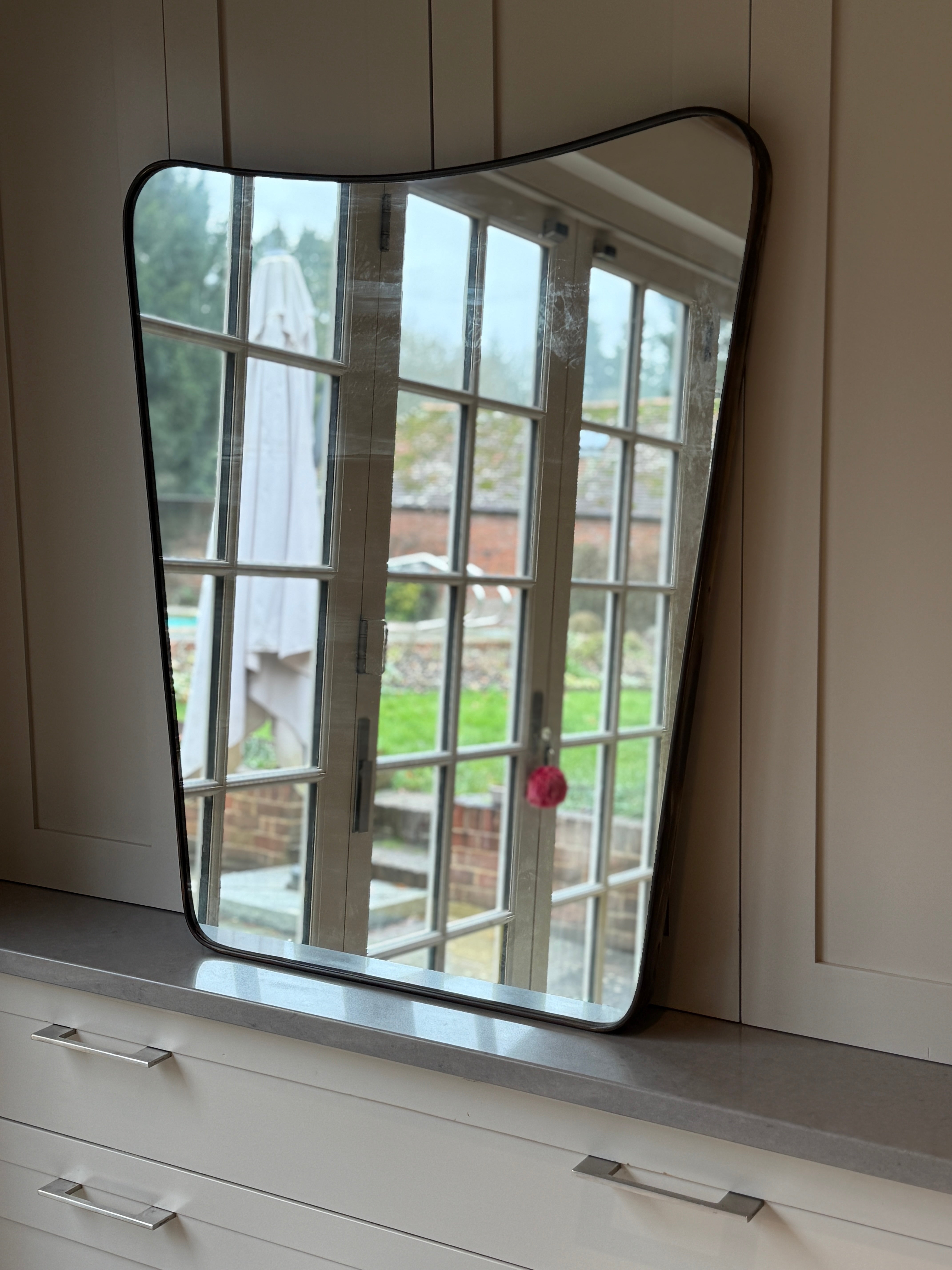 Large Italian Brass Shield Mirror