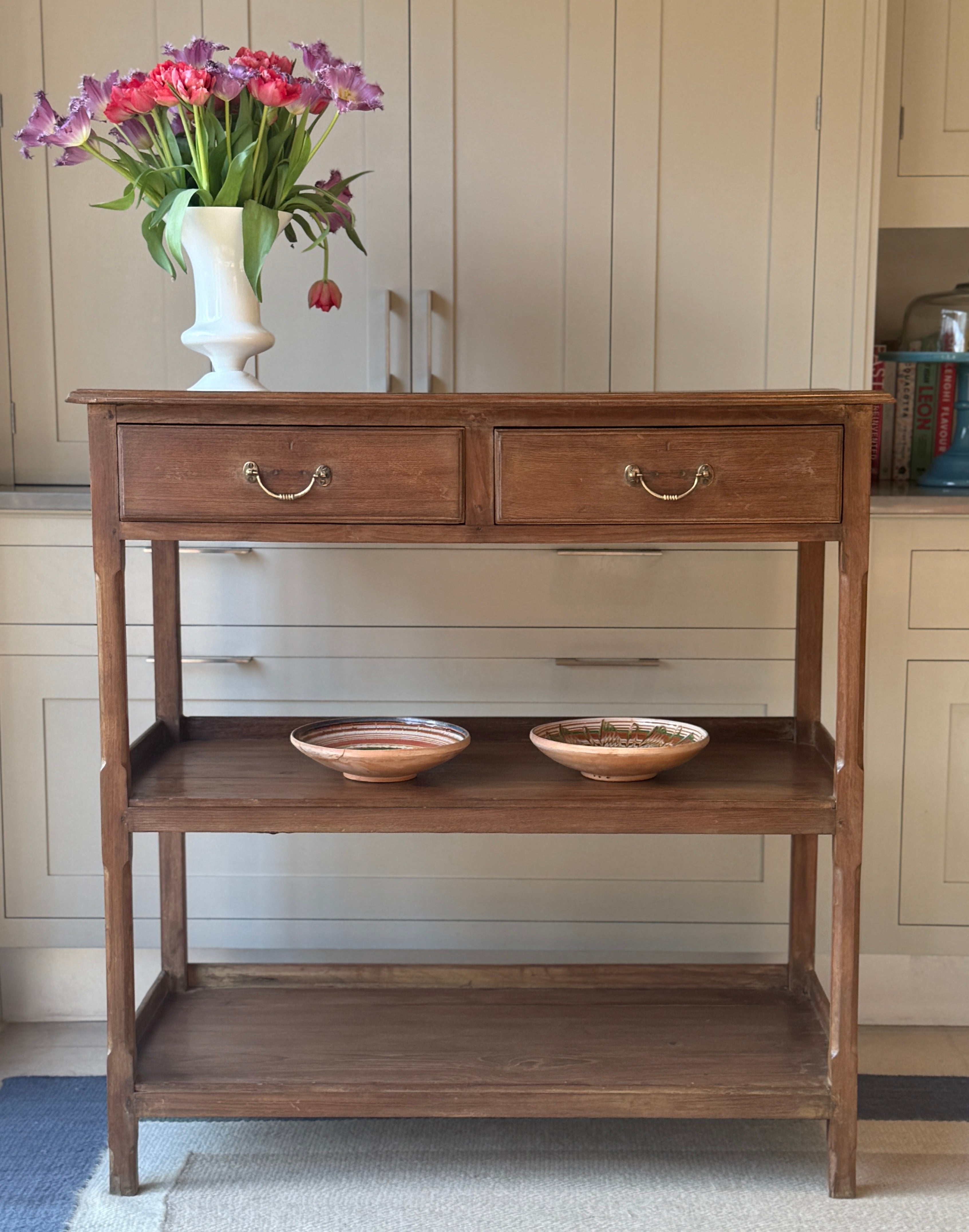 Large 1920s Teak Etagere with Drawers