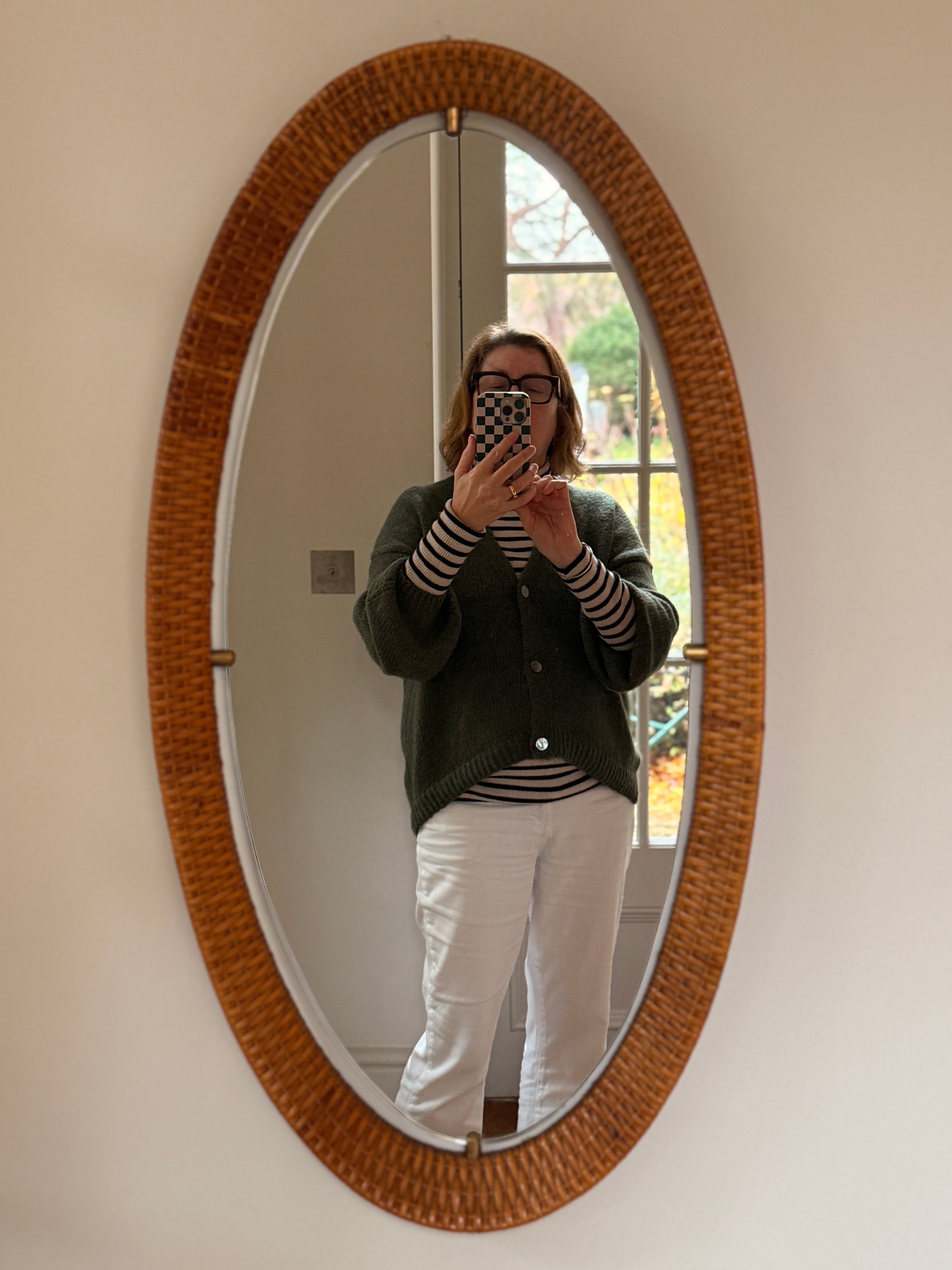 Large Italian Cane Mirror by Cantu Roma