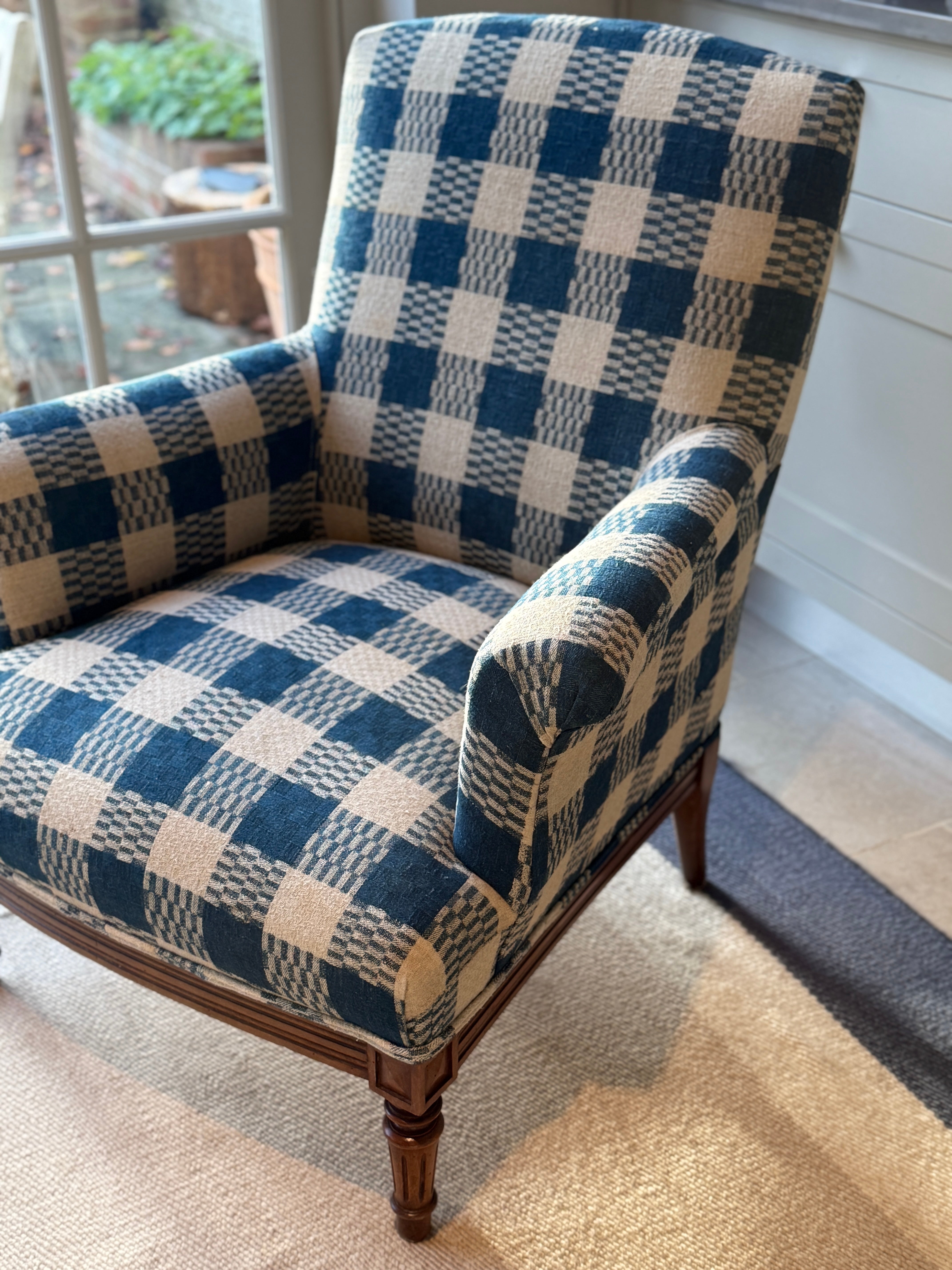 Antique Armchair in a Vintage French Textile