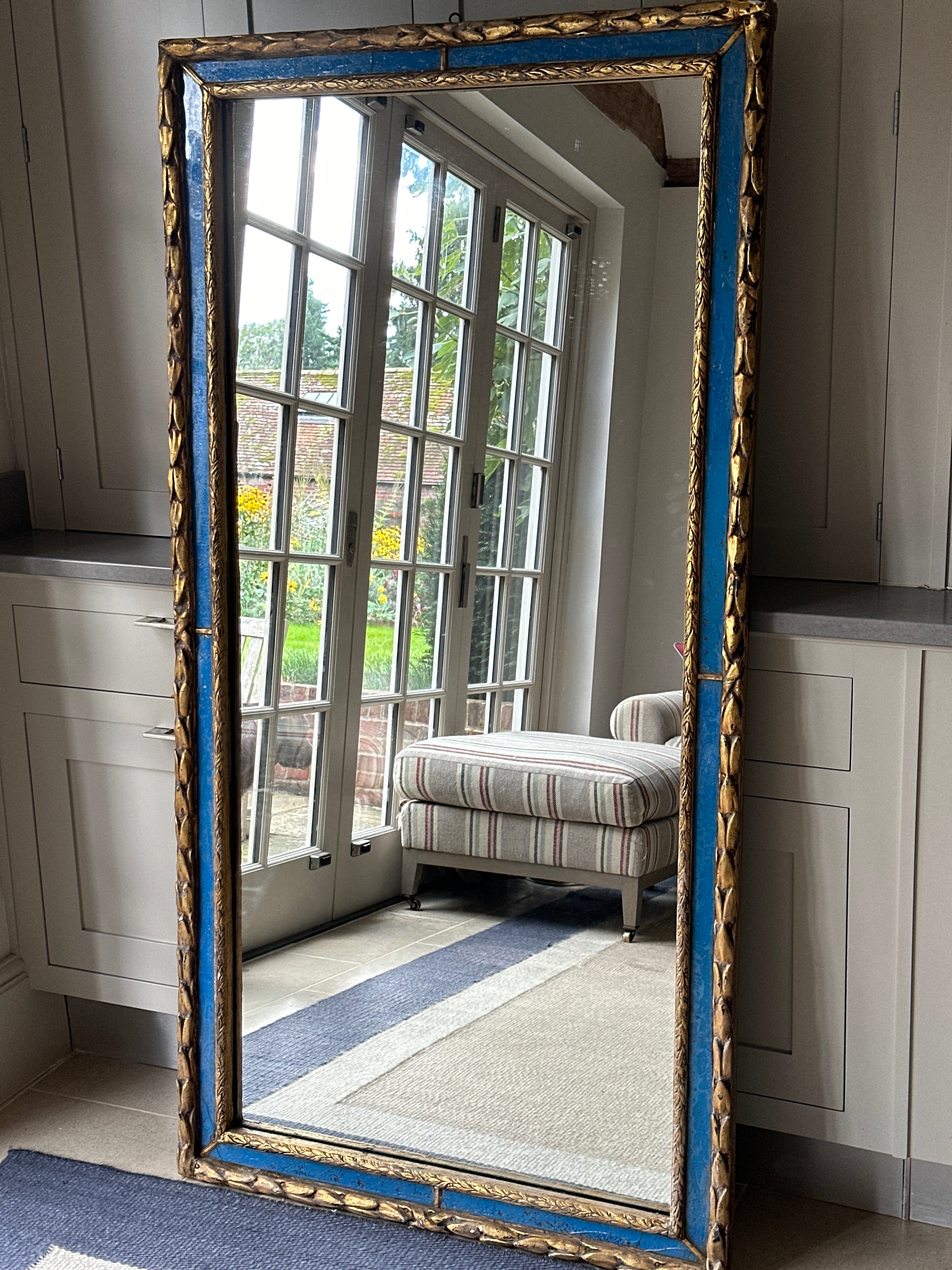 Late 18th/Early 19th Italian Gilt and Blue Glass Framed Mirror