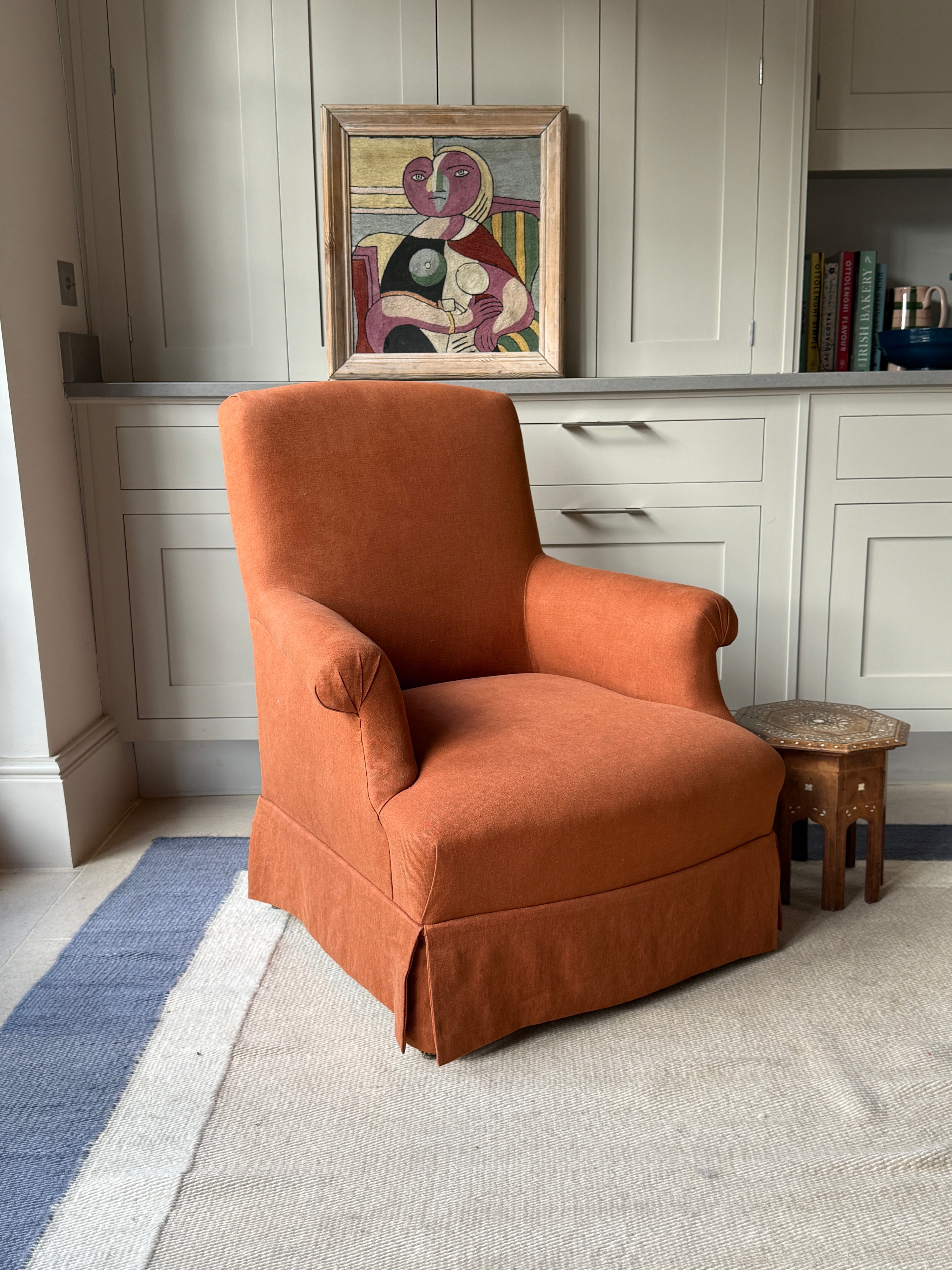 French Squareback Armchair in Rust Linen