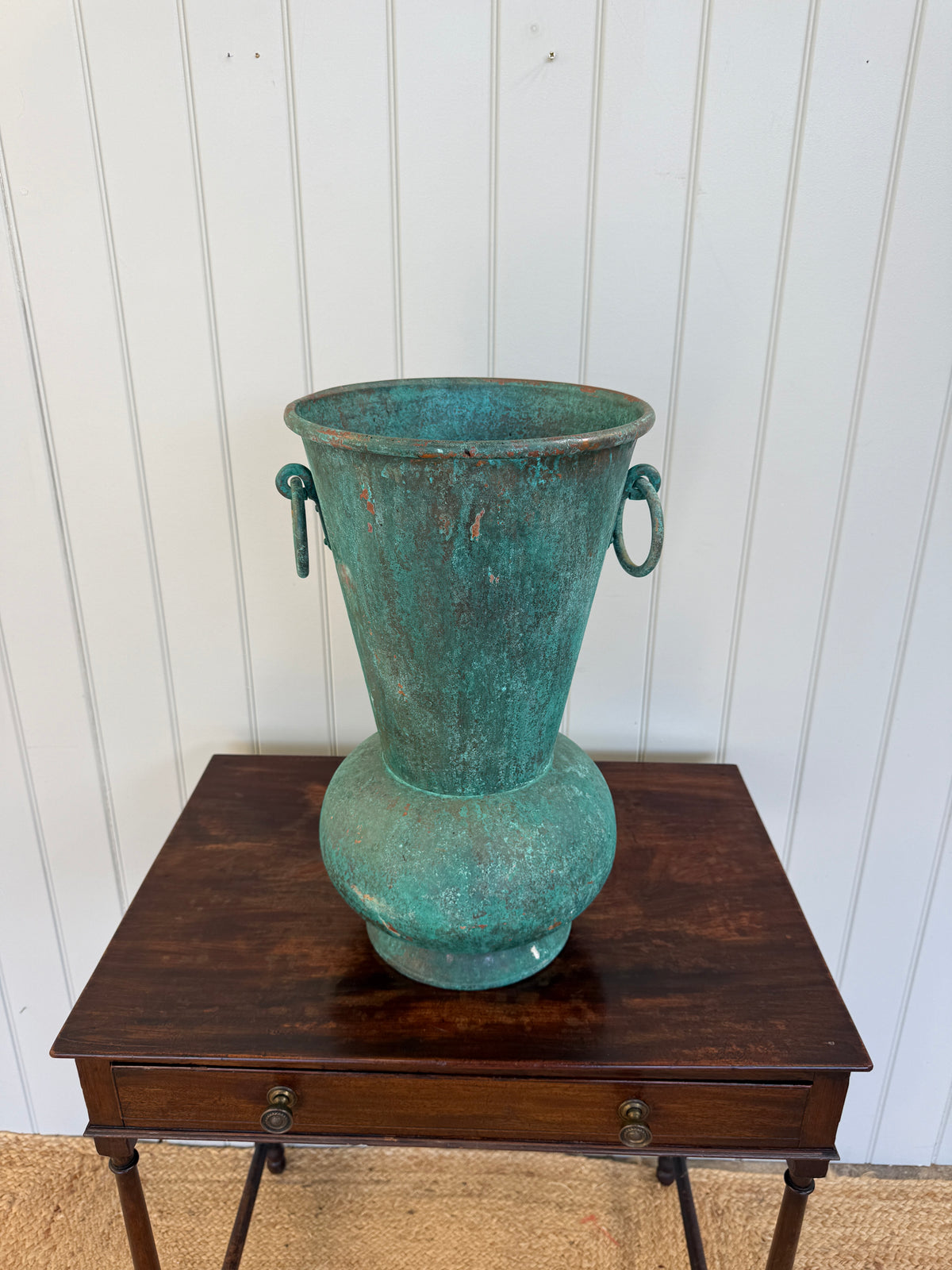 Verdigris Copper Urn with Ring Handles