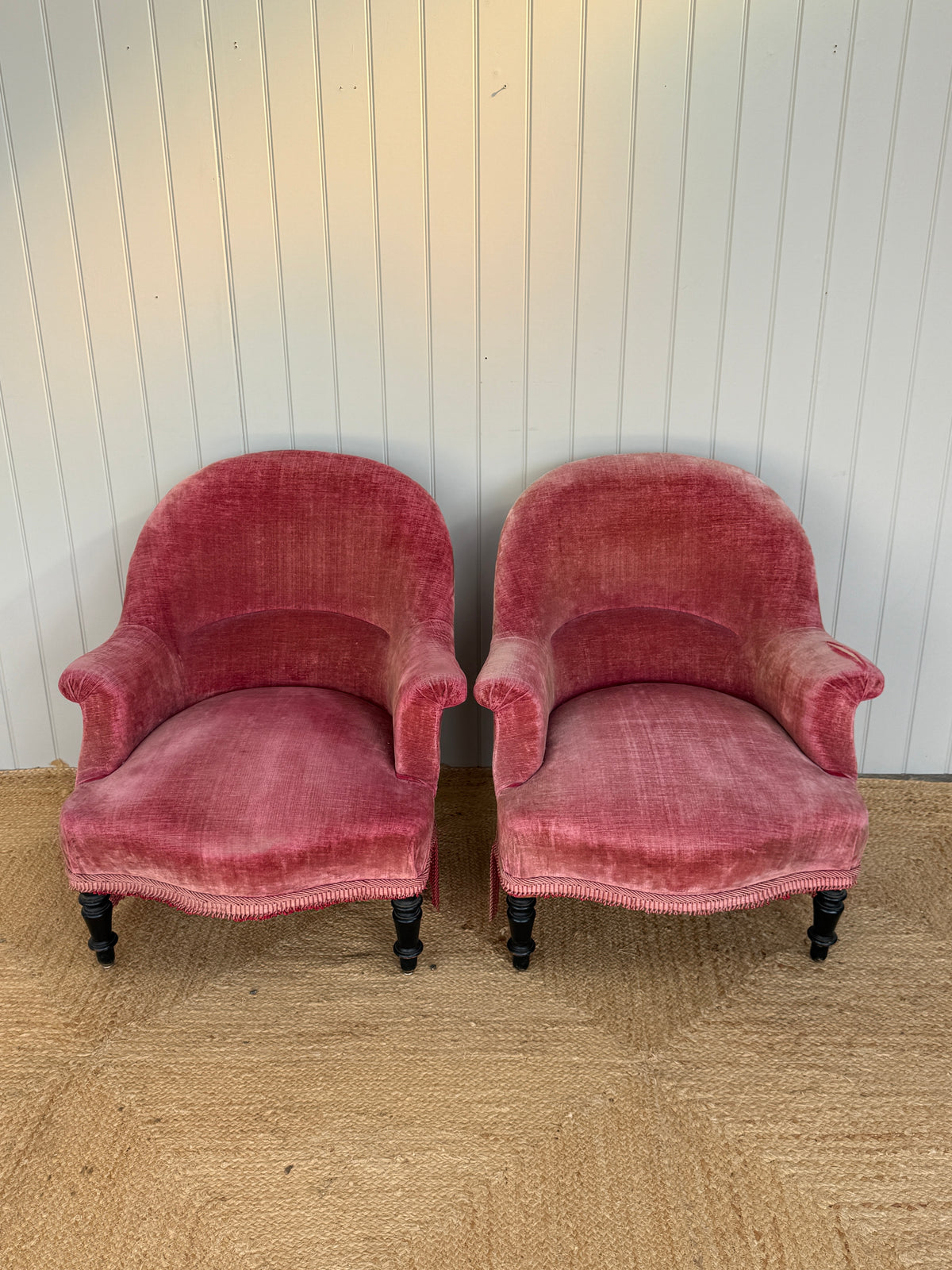 Pair Dusky Pink Velvet Crapaud Chairs