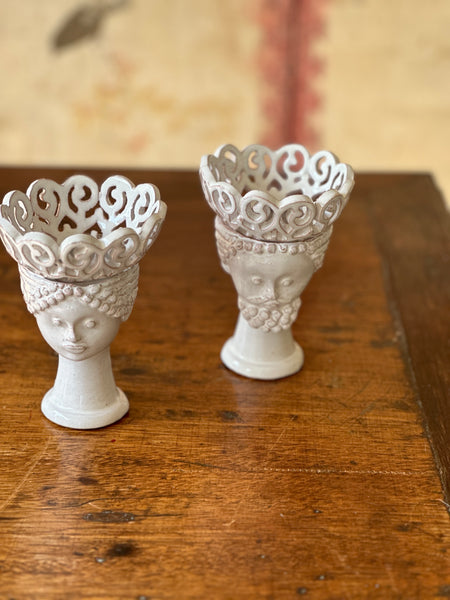 Small Pair of White Ceramic Vases or Candle sticks