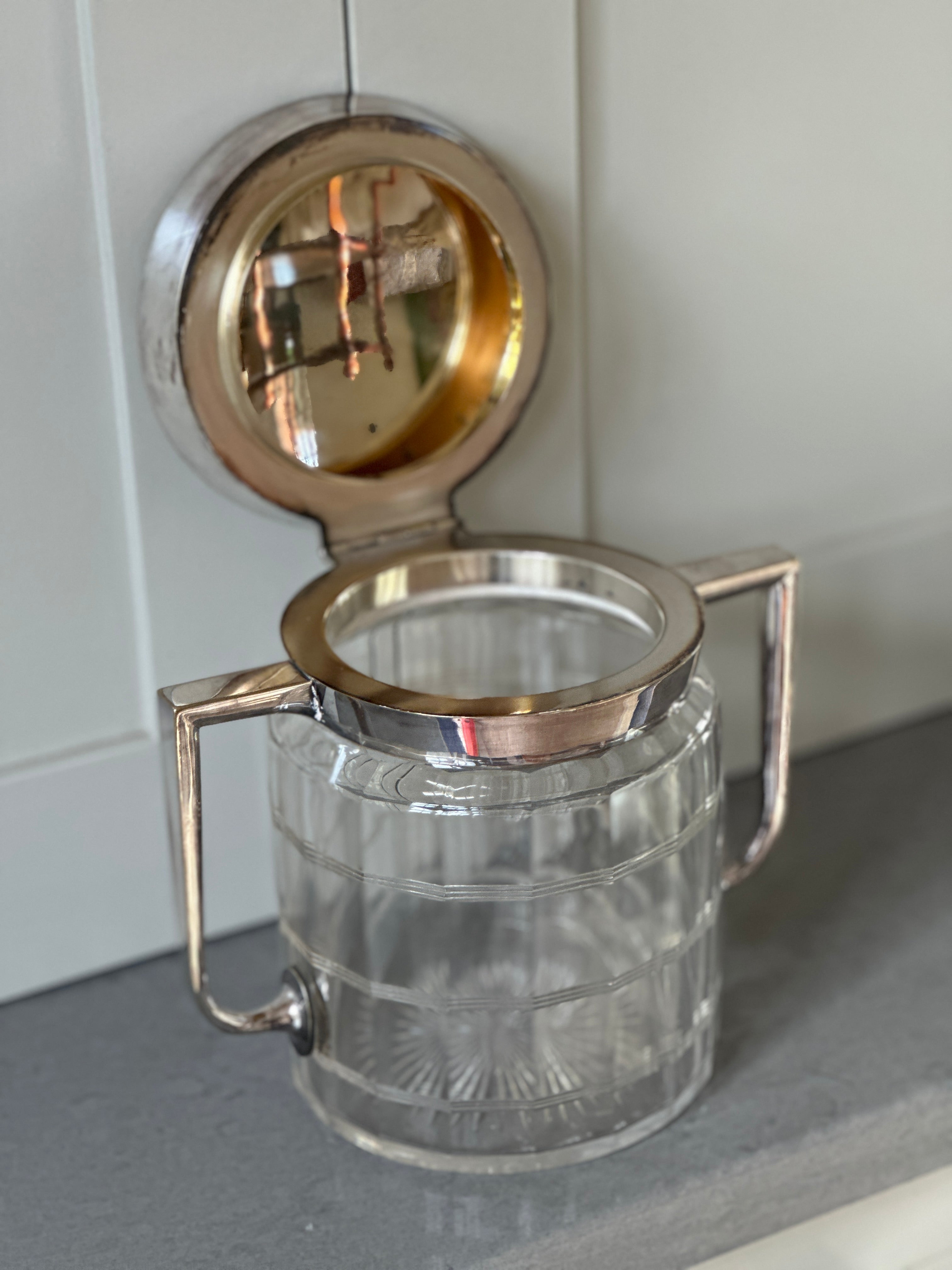 Art Deco Crystal And Silver Continental Biscuit Barrel