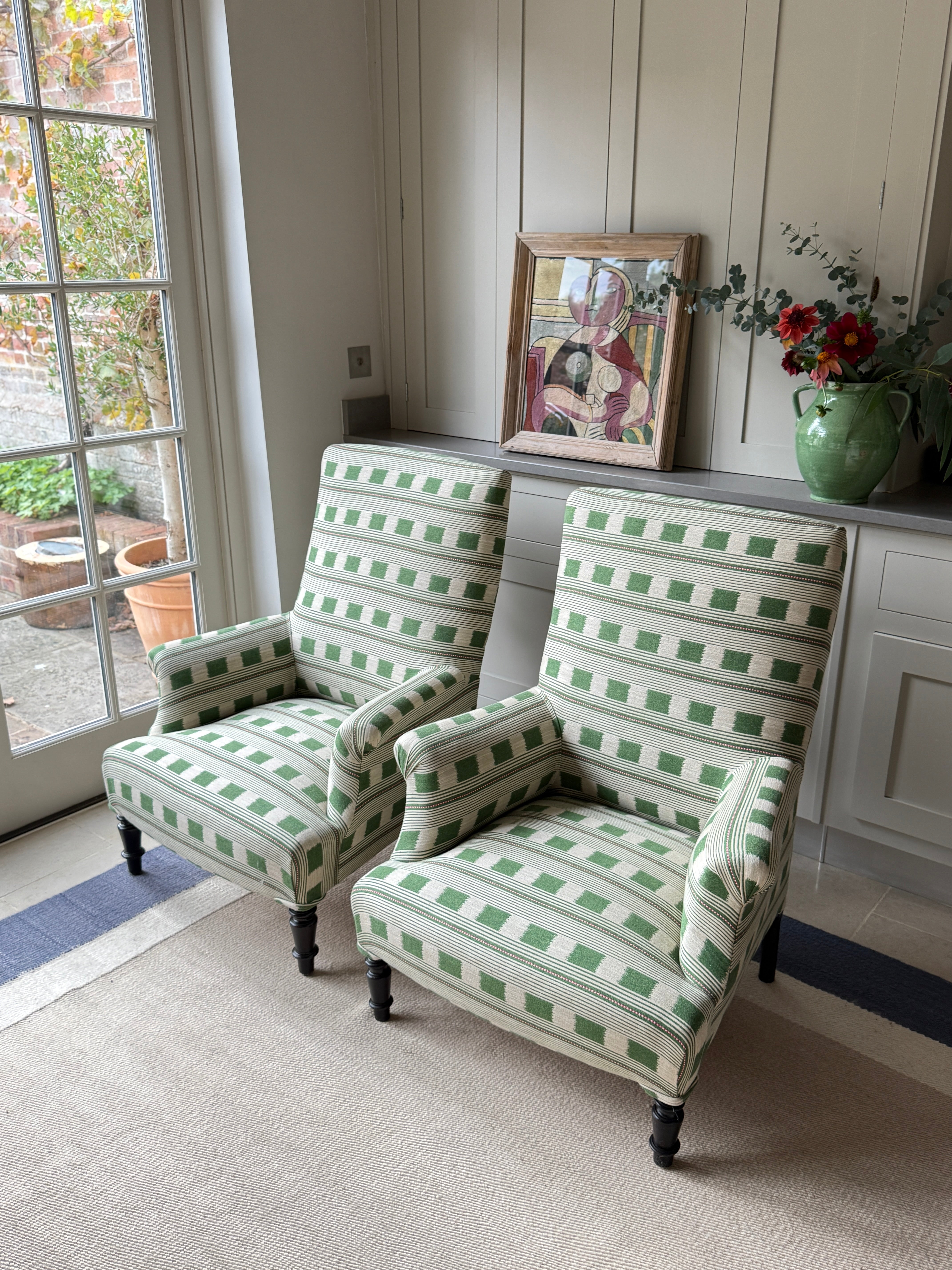 Pair of 19th Century French armchairs in Christopher Farr ‘Lost and Found’