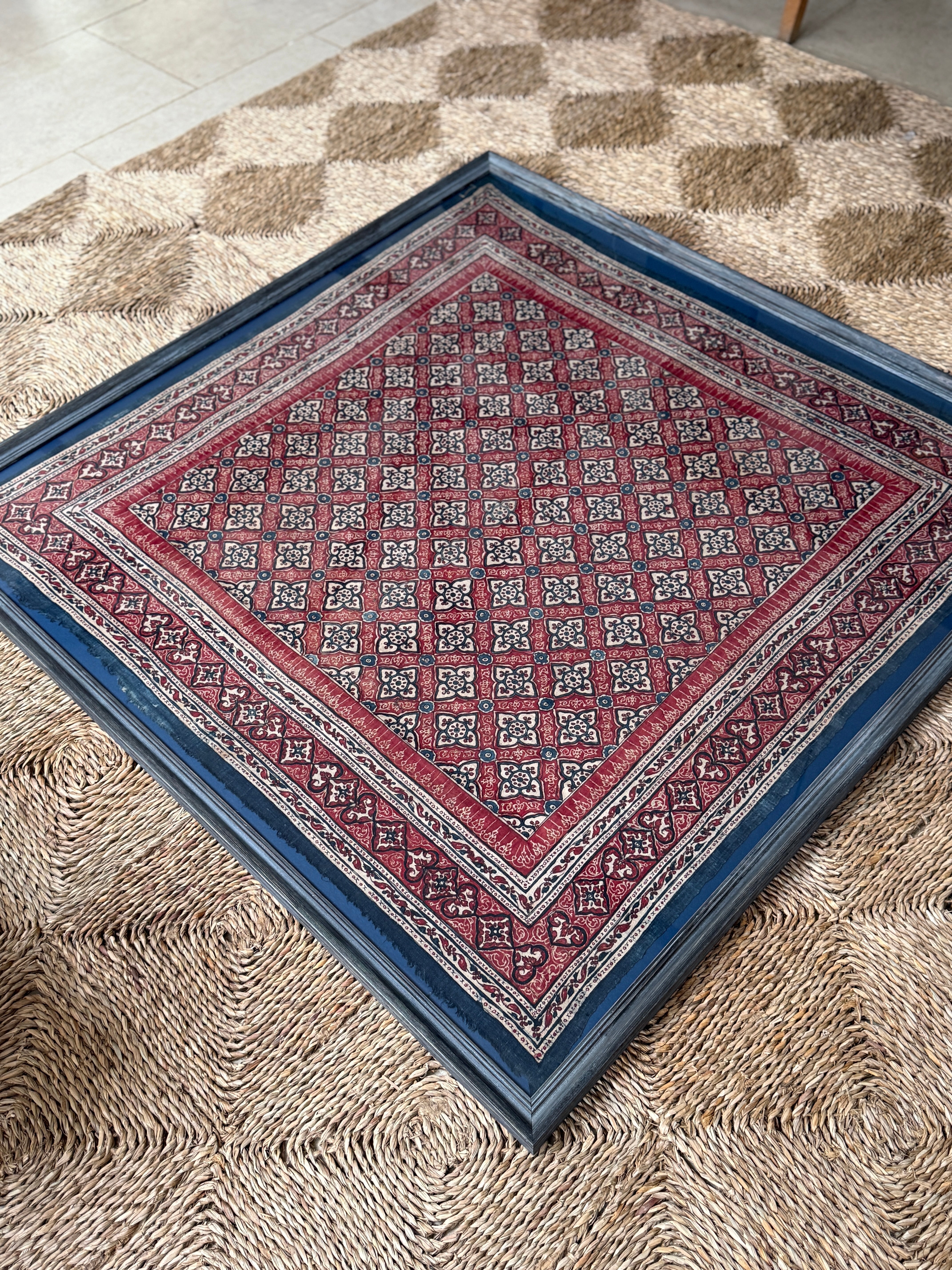 Antique Framed Sri Lankan Cotton Wall Hanging