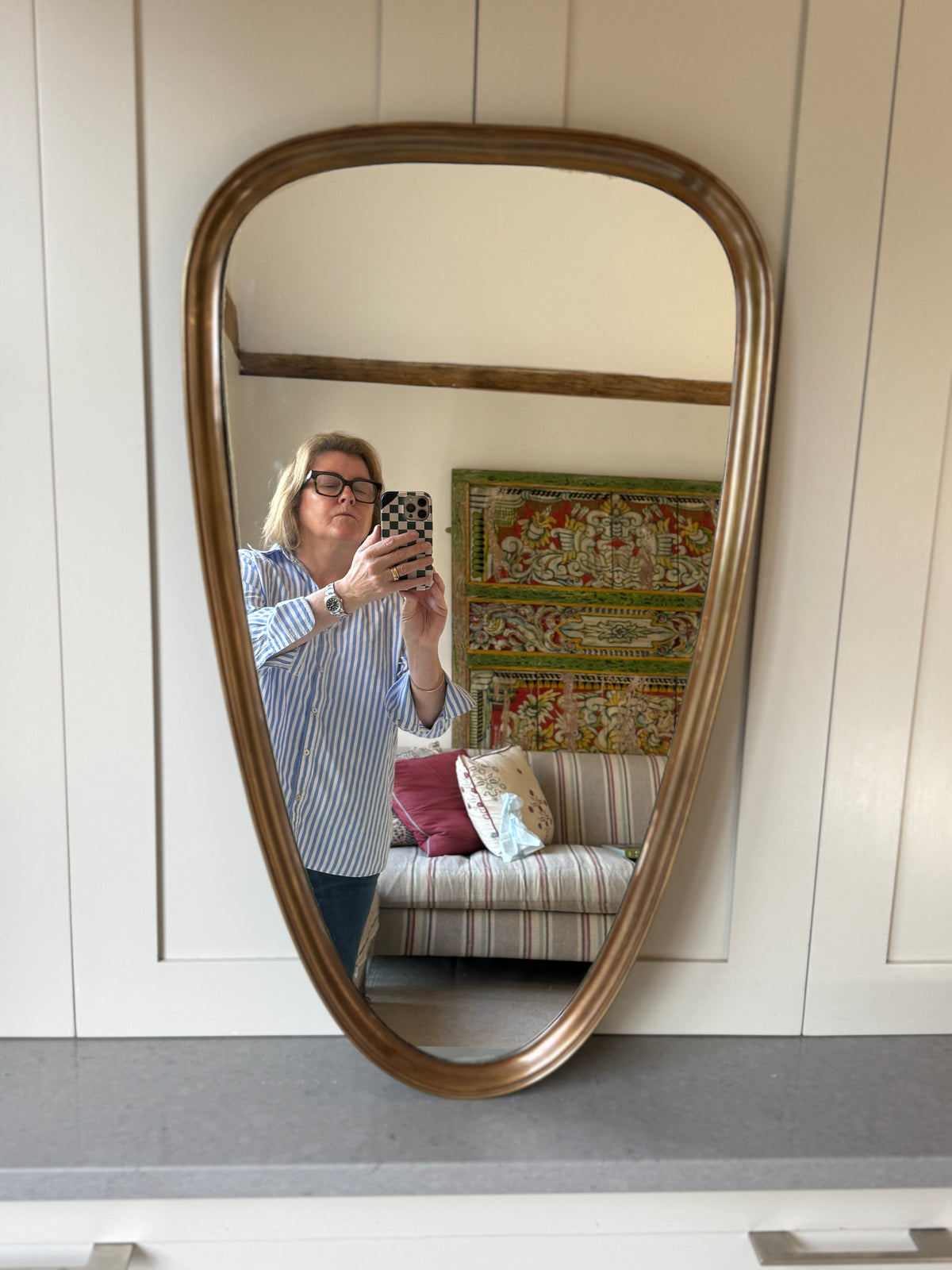 Brass Shield Mirror. Italy 1950s. 80 x 47cm