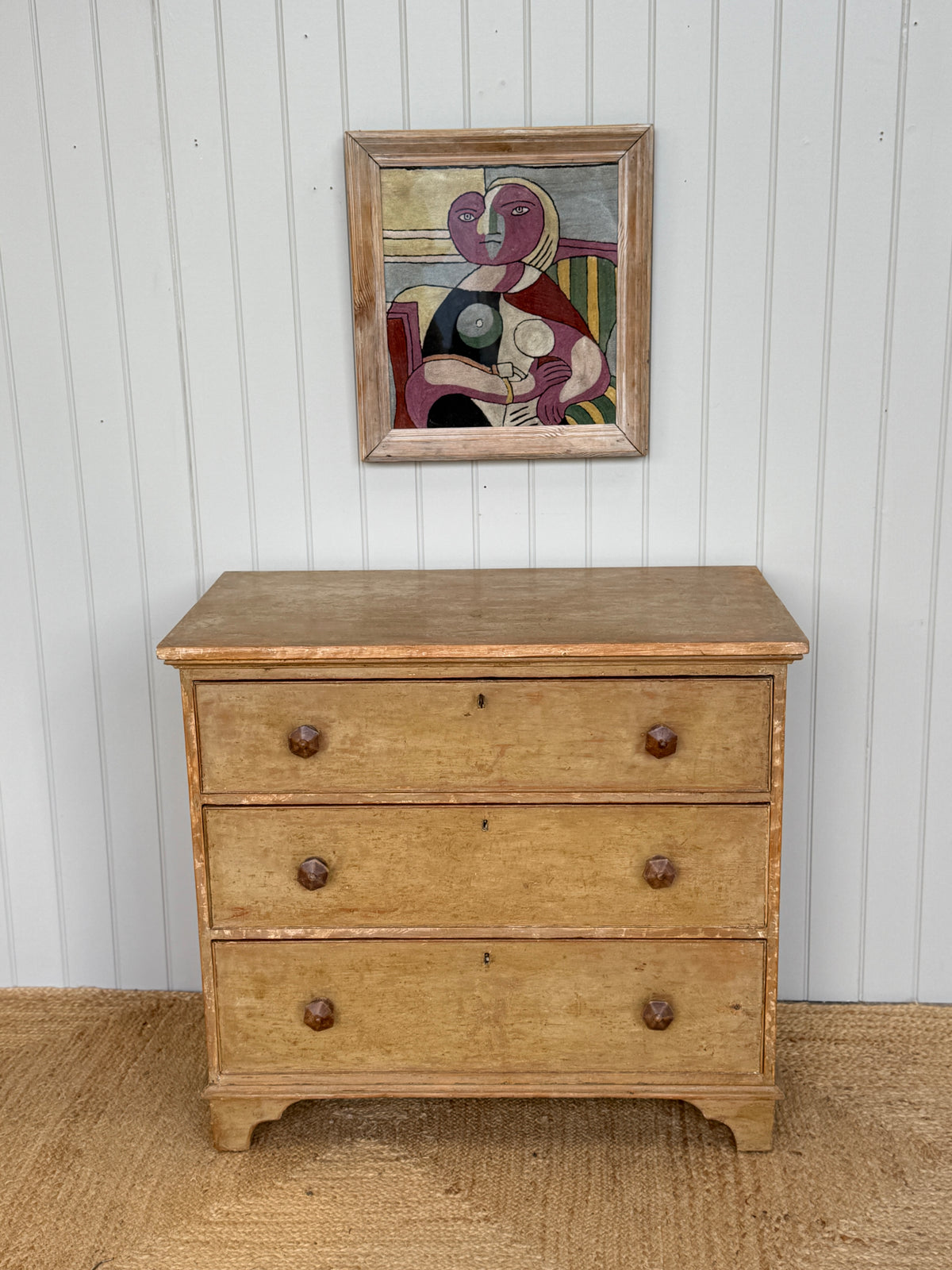 19th Century English Pine Chest in Faded Ochre Finish