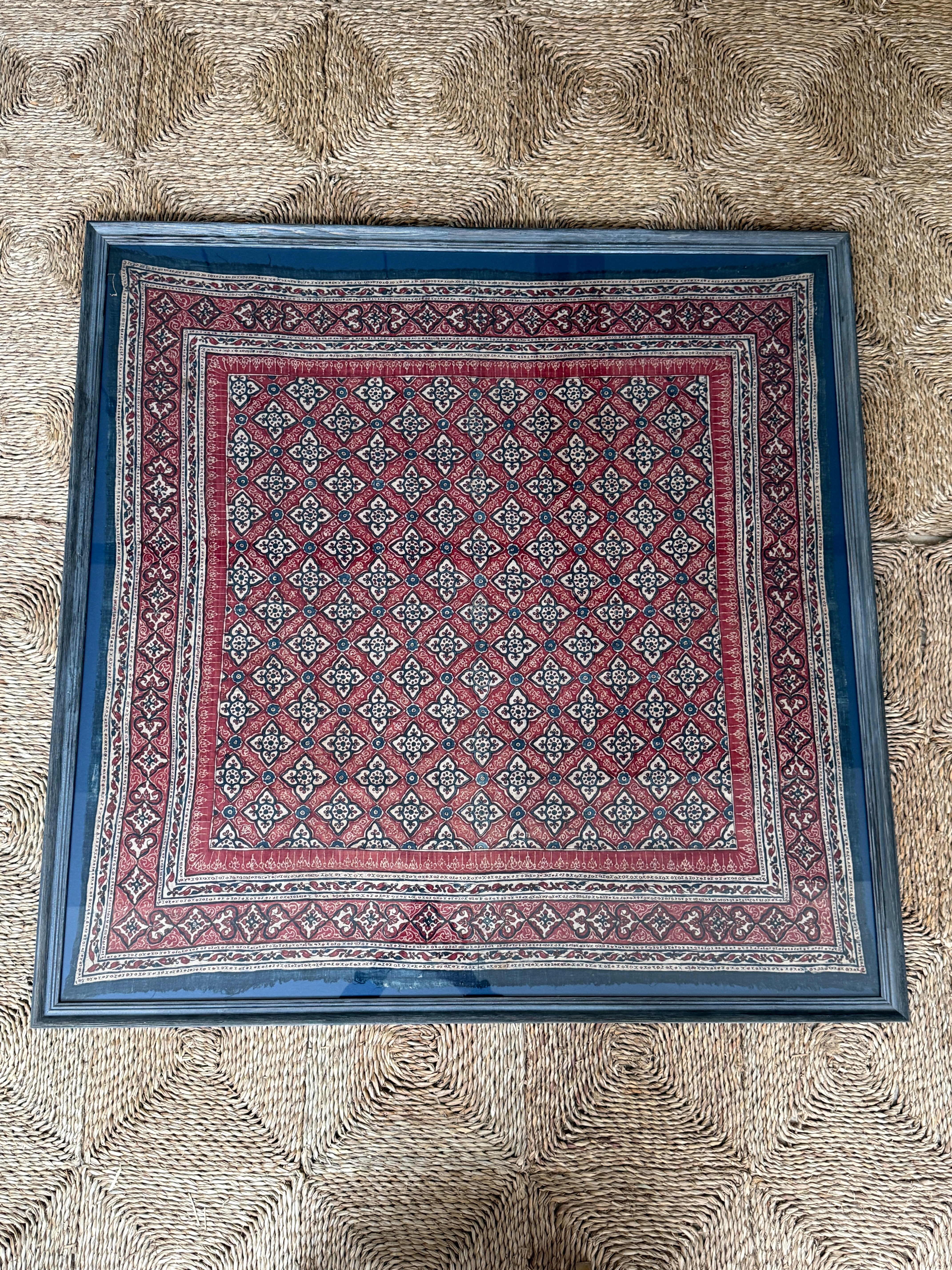 Antique Framed Sri Lankan Cotton Wall Hanging