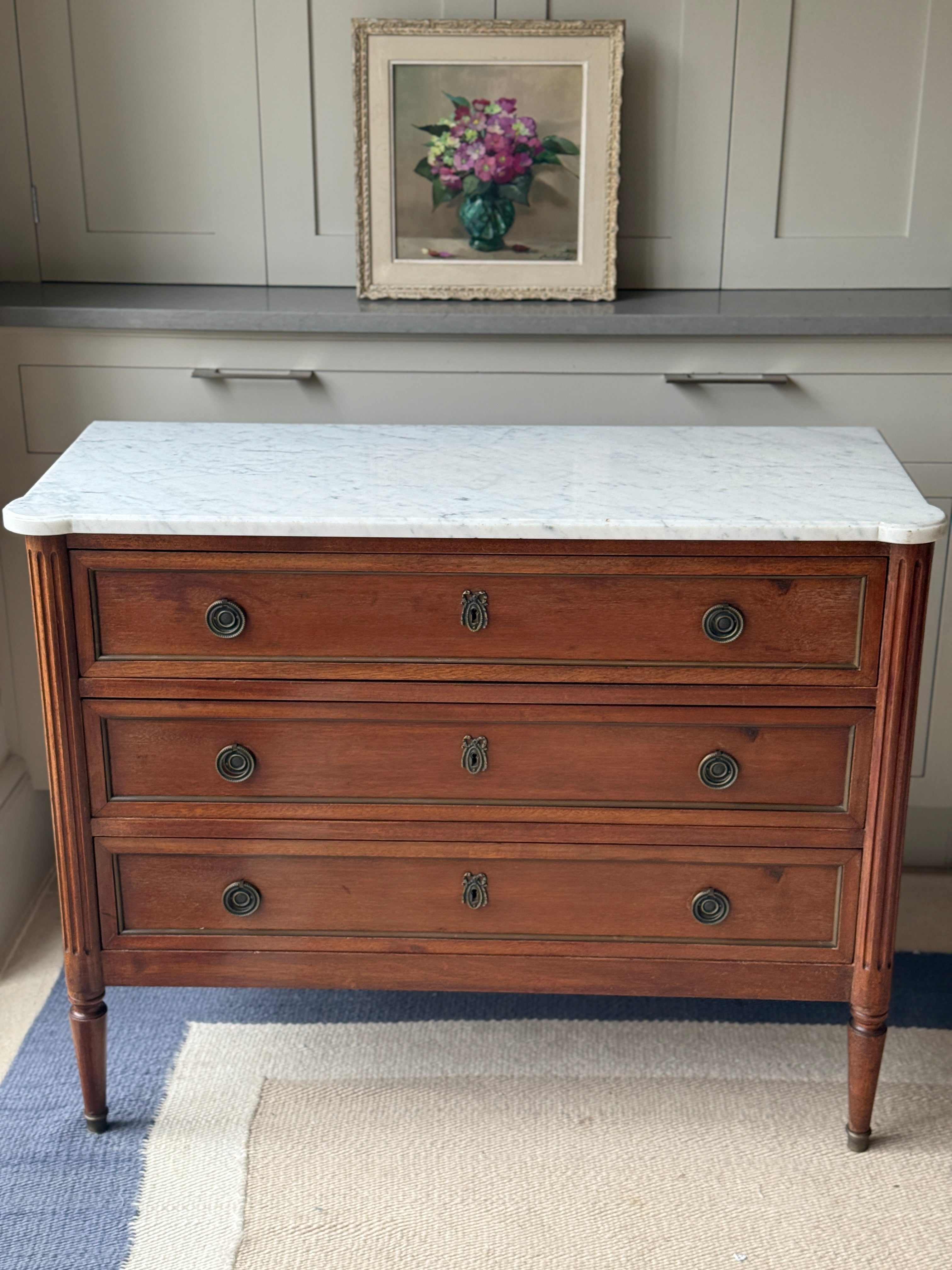 Small French Commode with White Marble Top