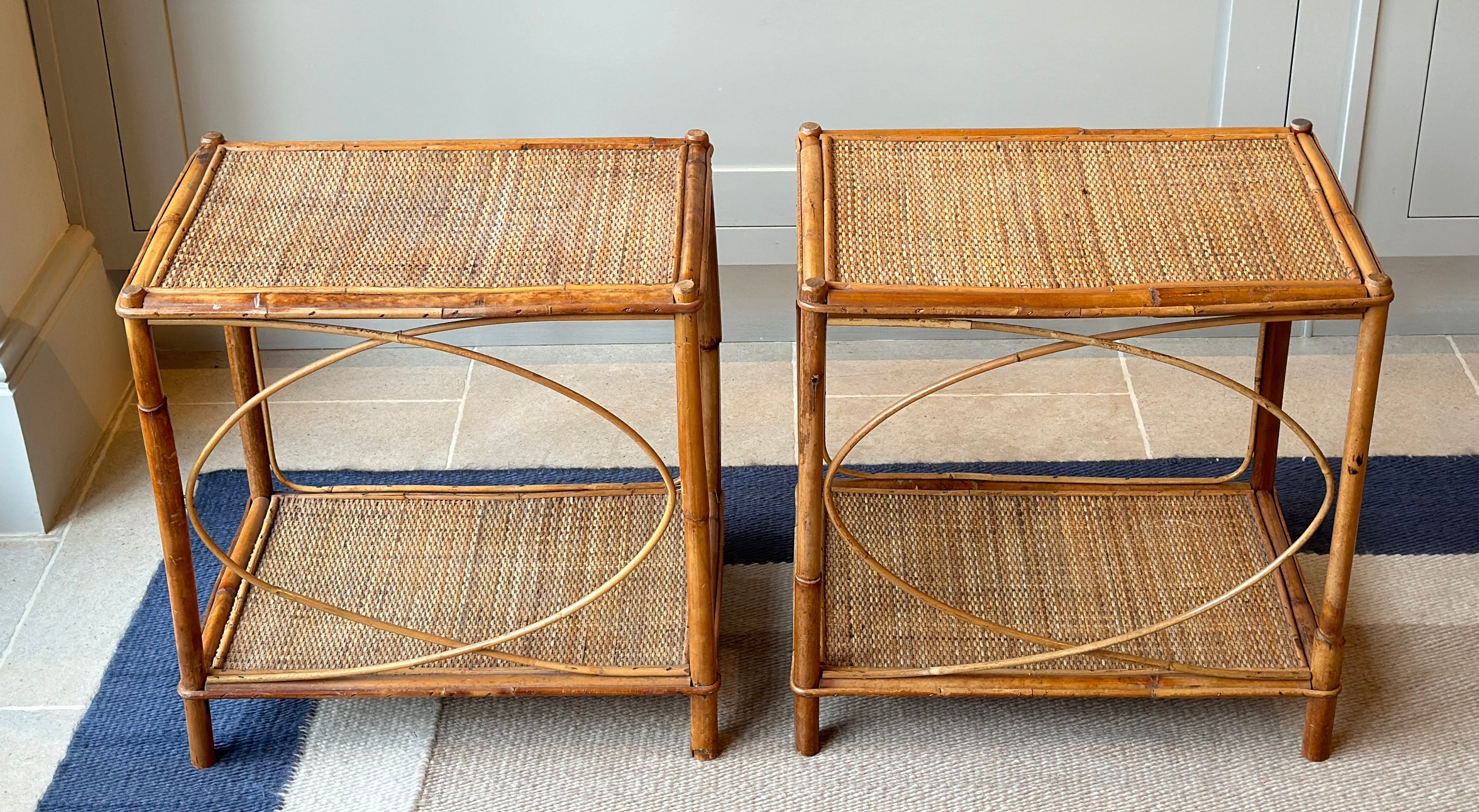 Attractive Pair of Vintage Cane Low Tables