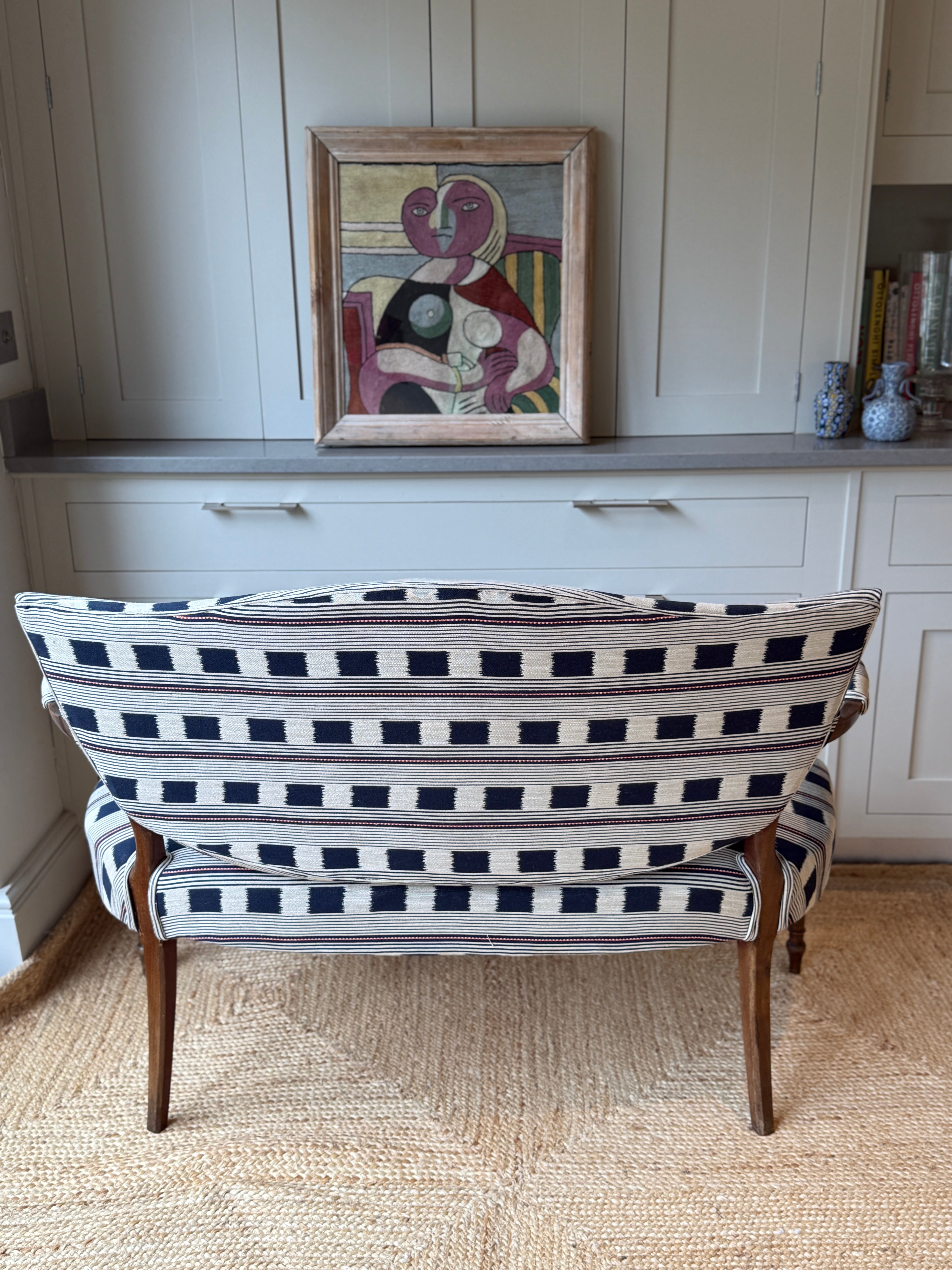 Small French Fauteuil in Christopher Farr Lost & Found Indigo