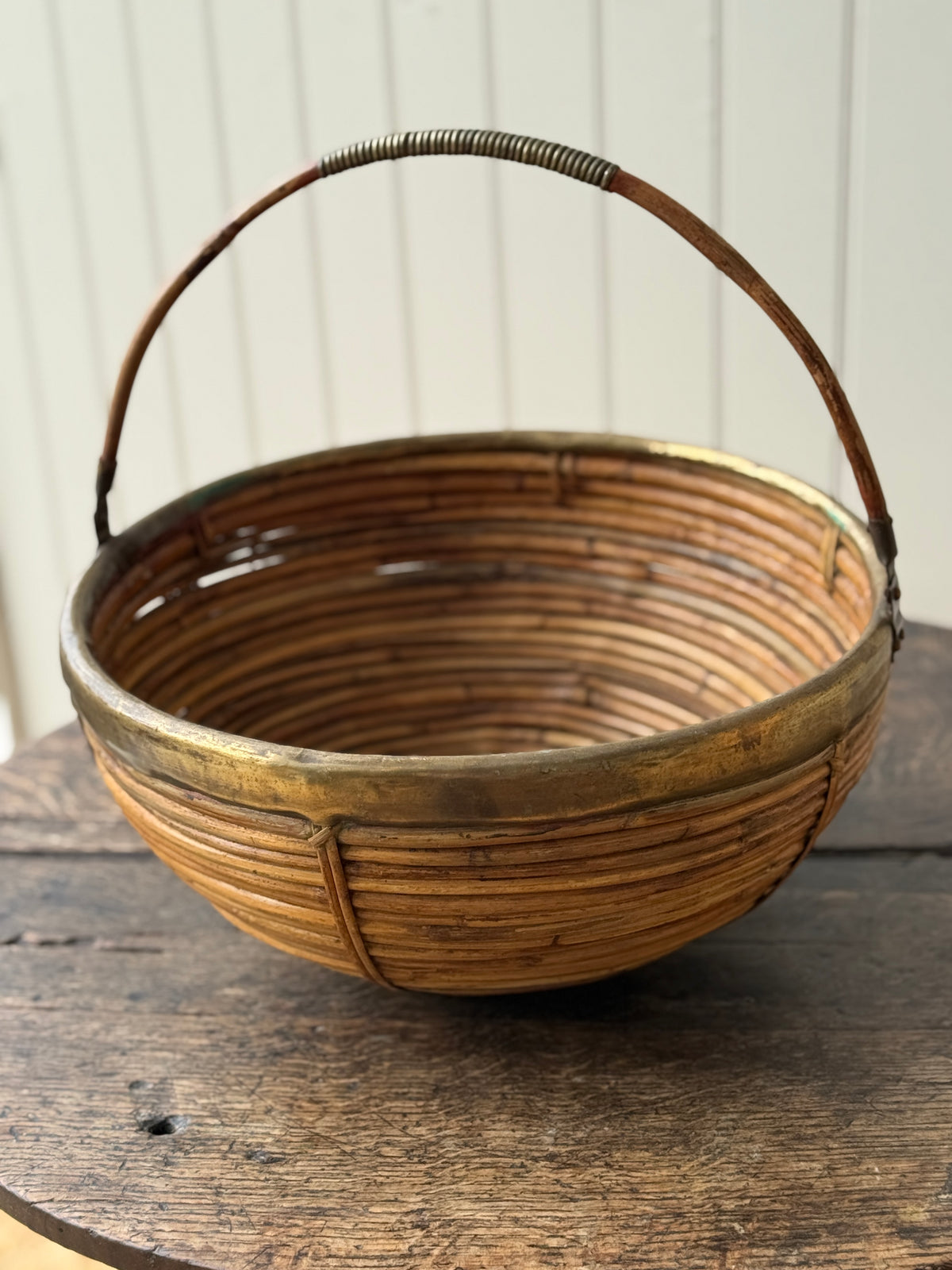 Italian Brass & Cane Handled Basket
