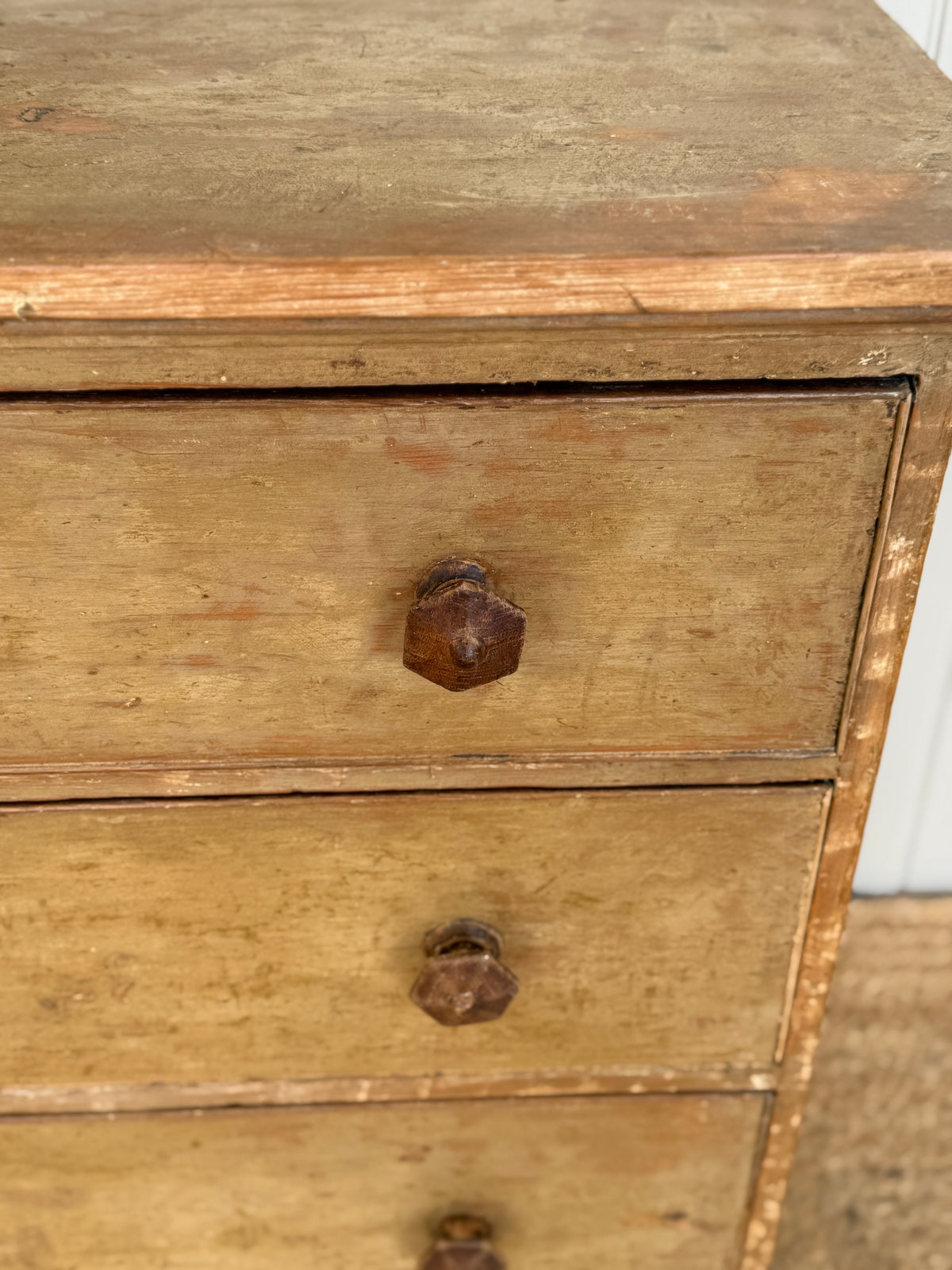 19th Century English Pine Chest in Faded Ochre Finish