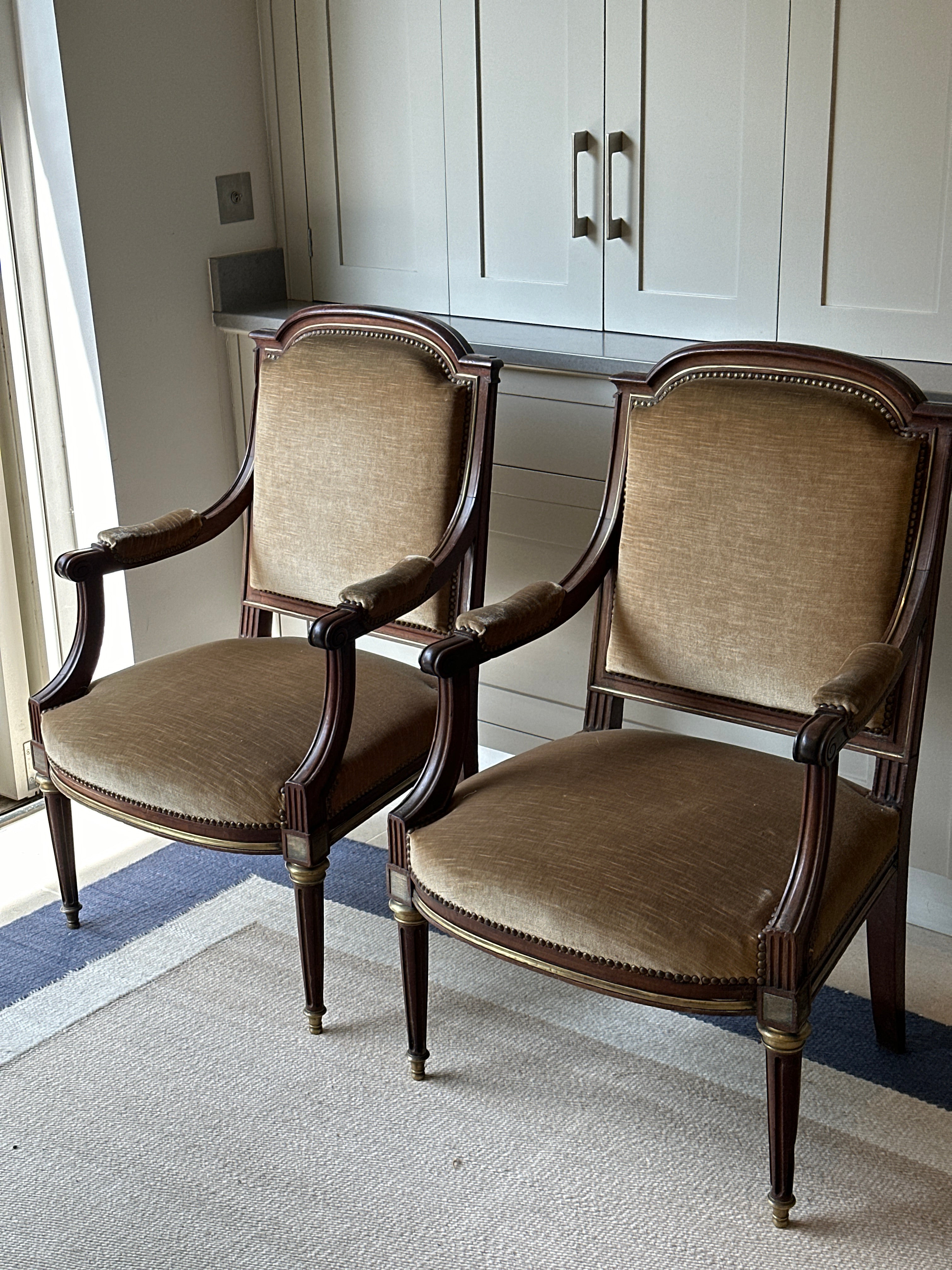 Pair of Late 19th Century French Mahogany & Brass Inlay Chairs