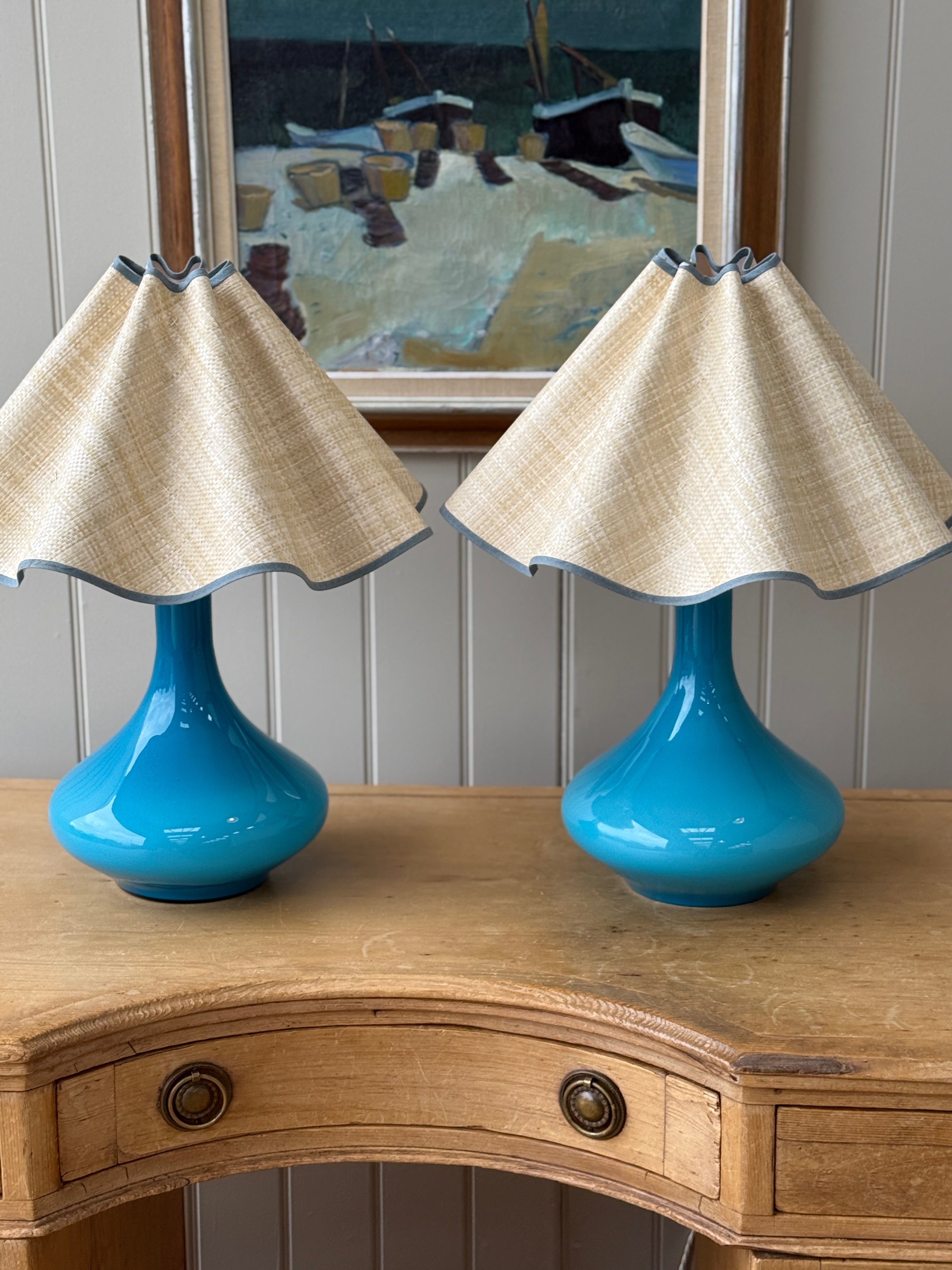 Pair of Large Turquoise Holmegaard lamps by Jacob E Bang