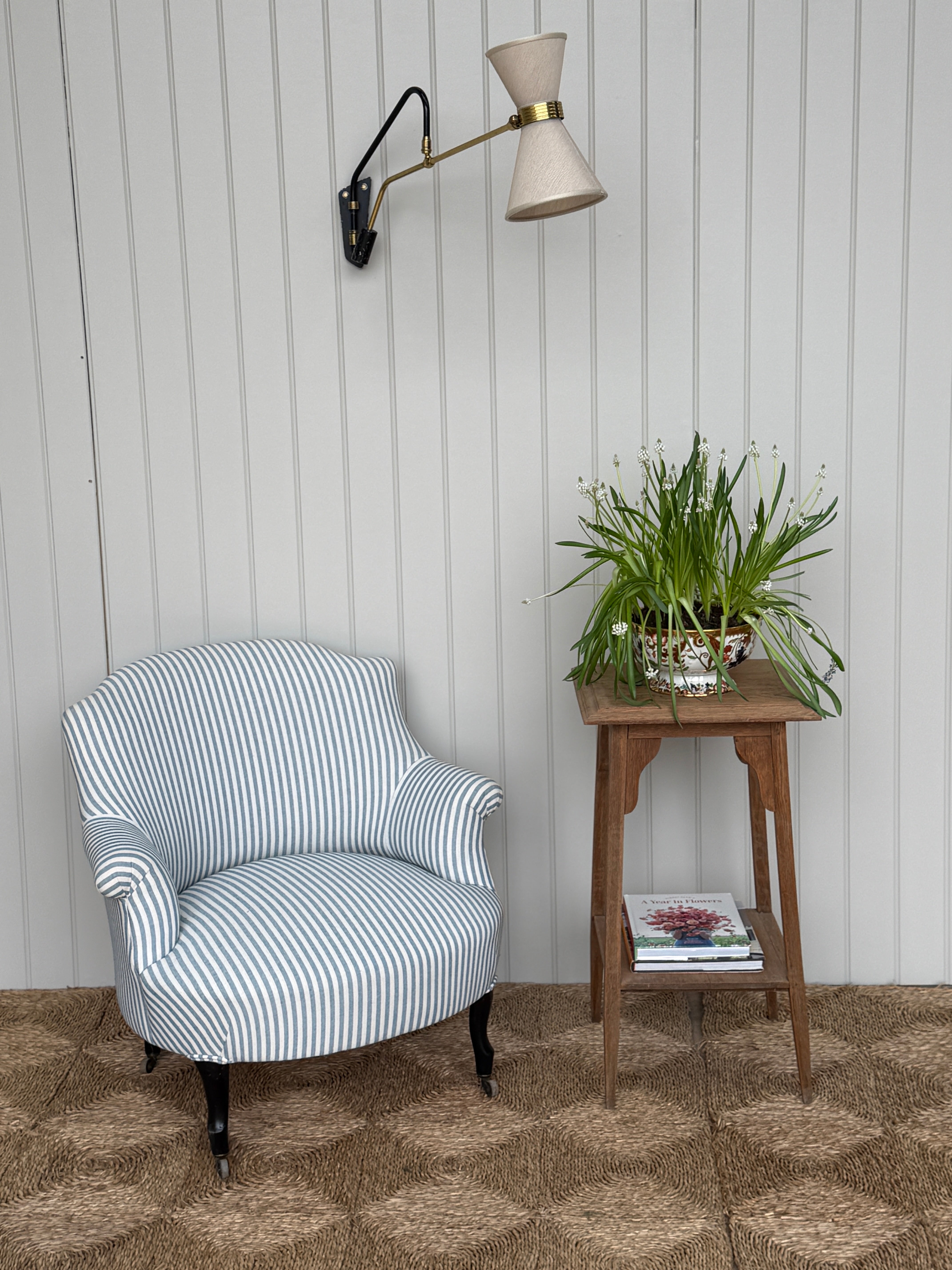 Single Chapeau de Gandarme armchair in Blue Ticking