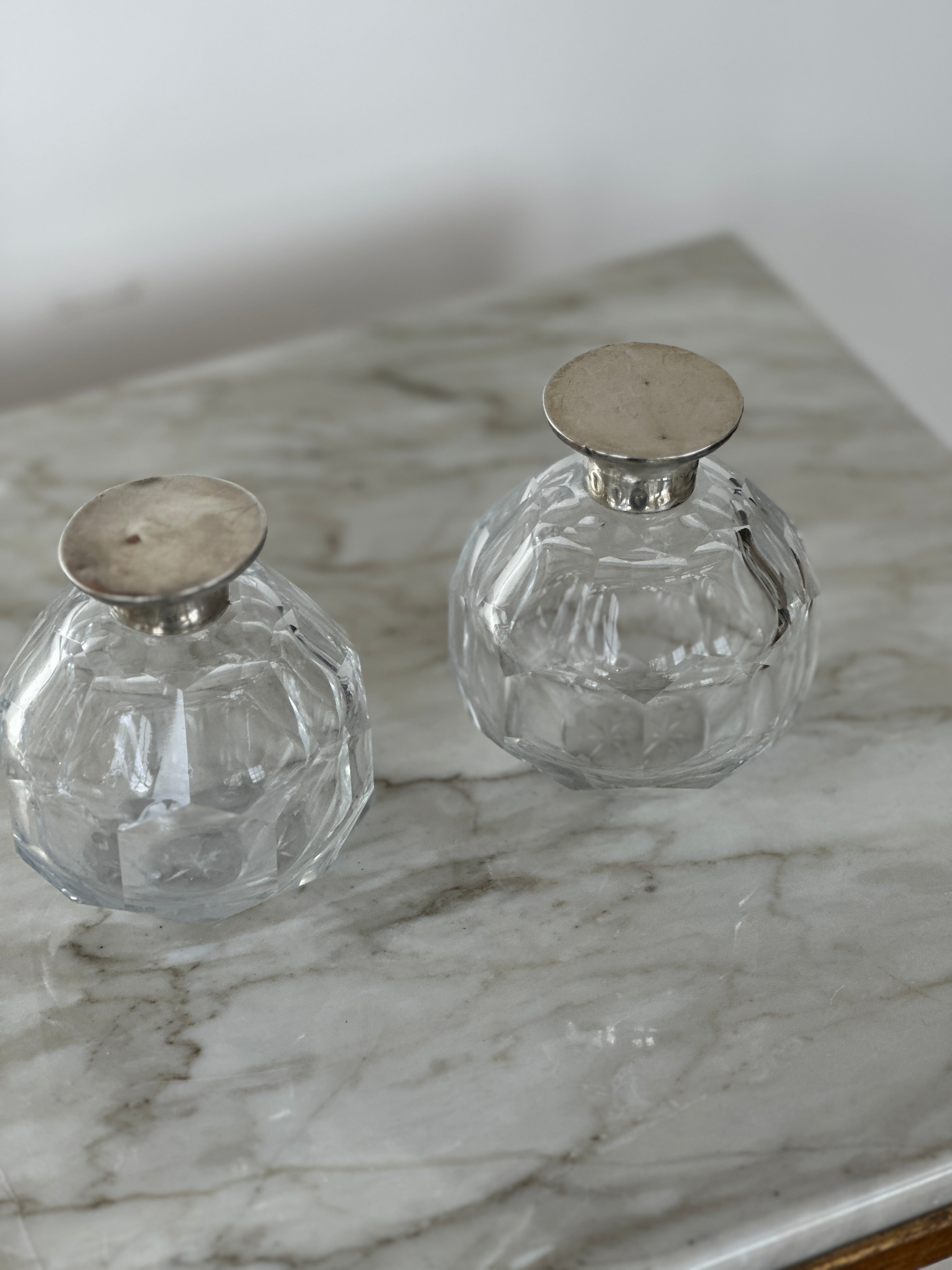 Pair of Cut Glass and Silver Scent Bottles