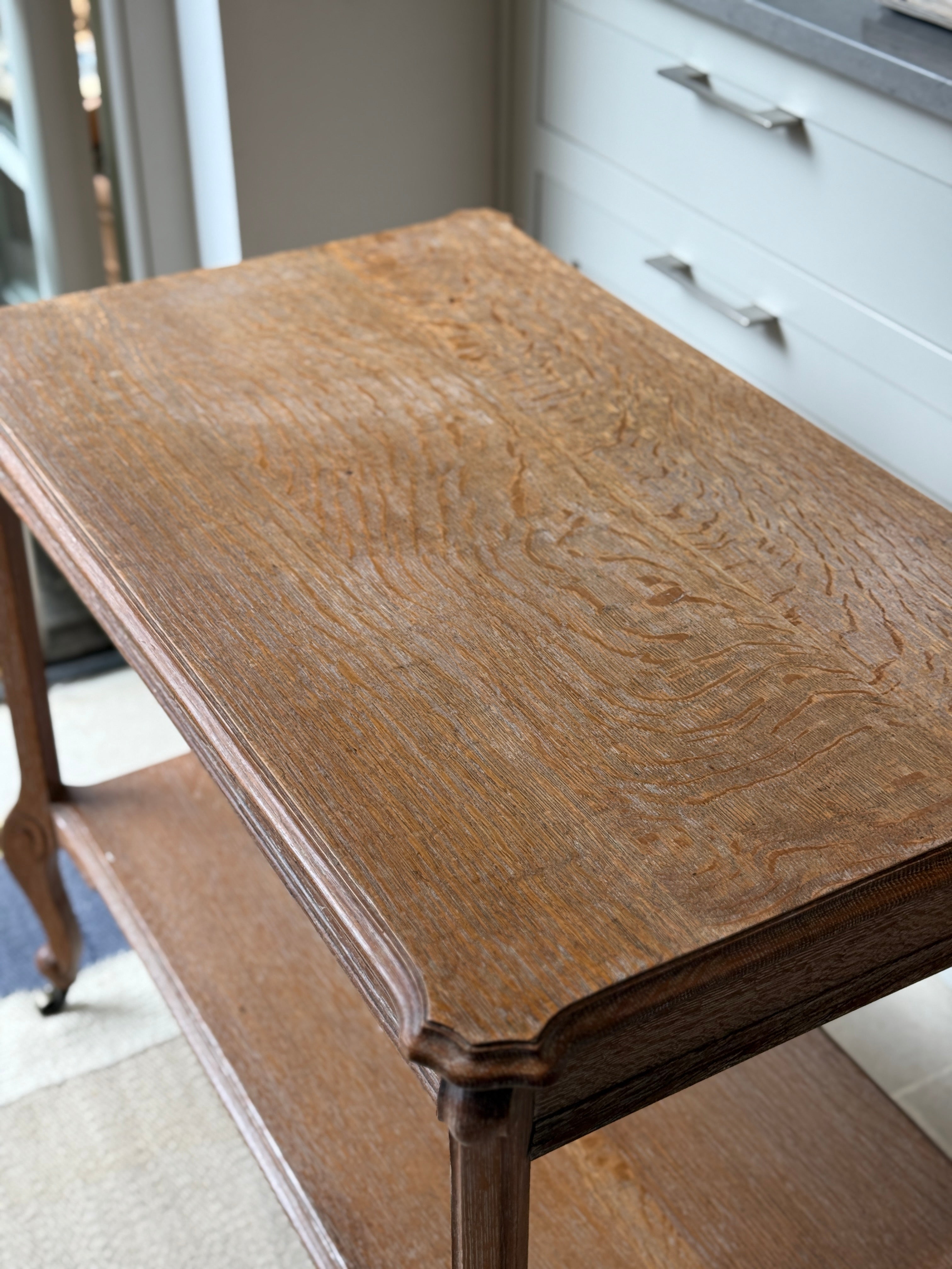 Lime Oak Etagere Table on Castors
