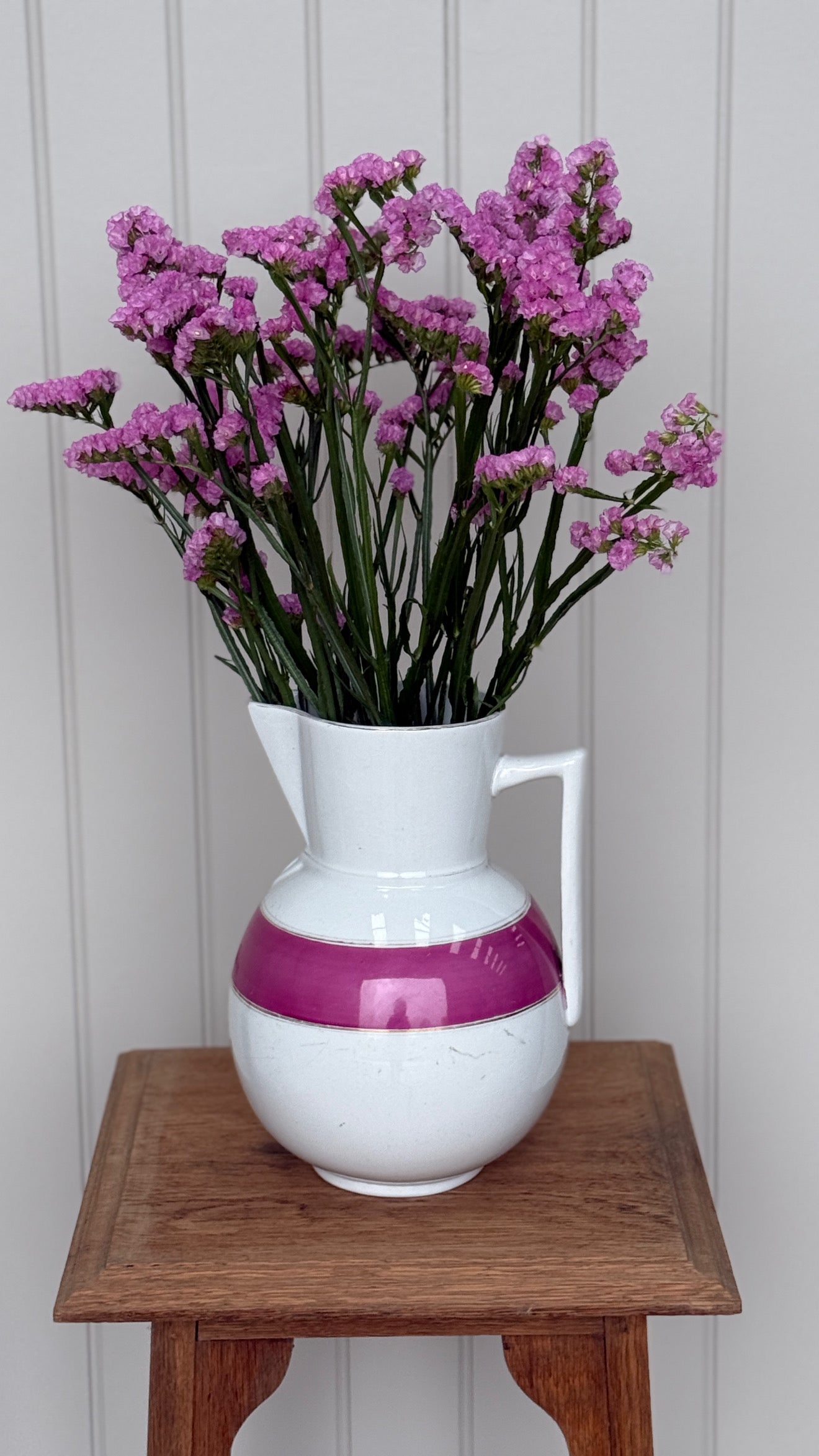 Large Ironstone Jug with Fuschia Stripe