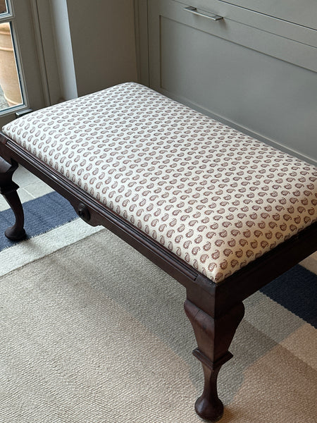 19th Century Mahogany Footstool in Cypress Linen Cocoa by Howe